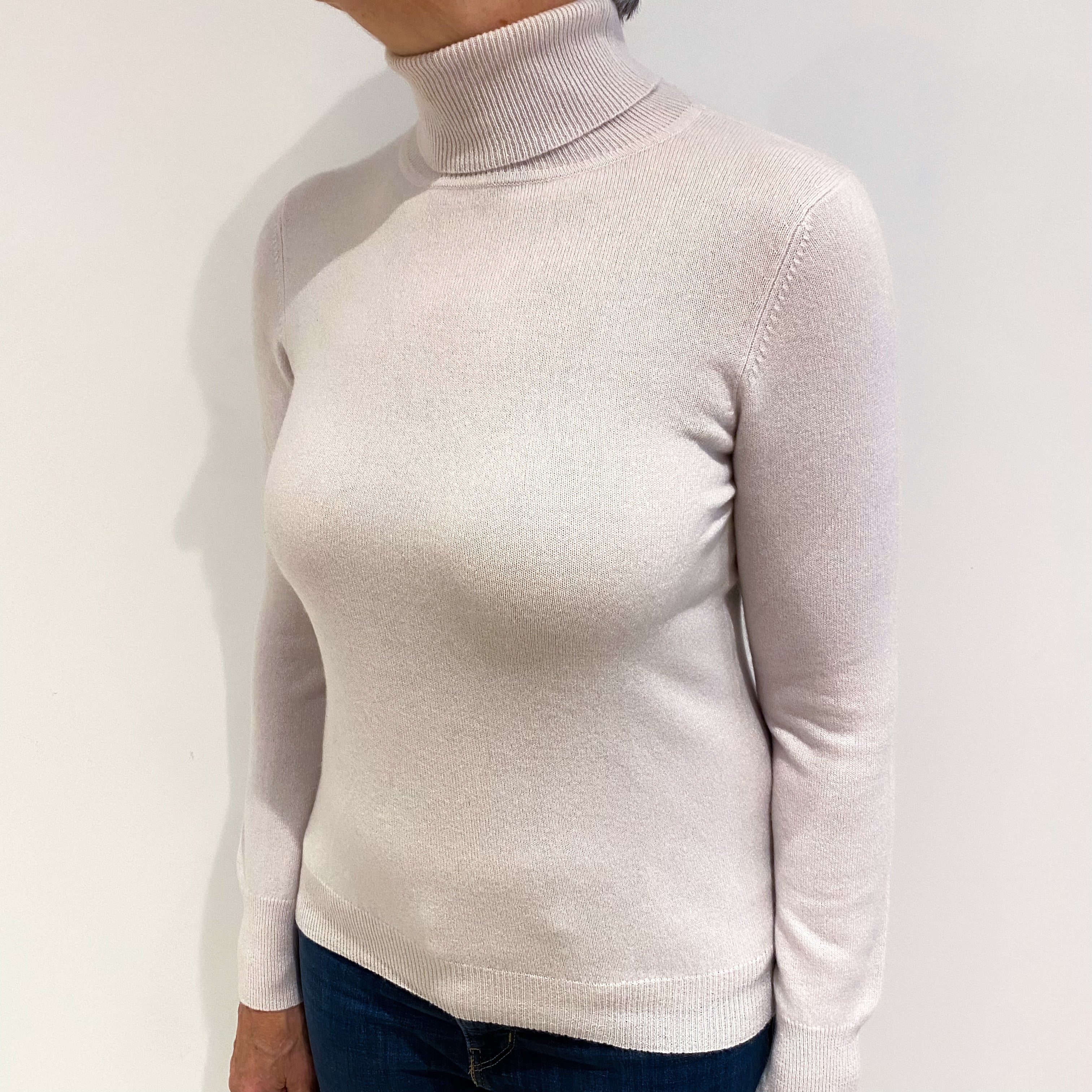 Alabaster Cream Cashmere Polo Neck Jumper Medium