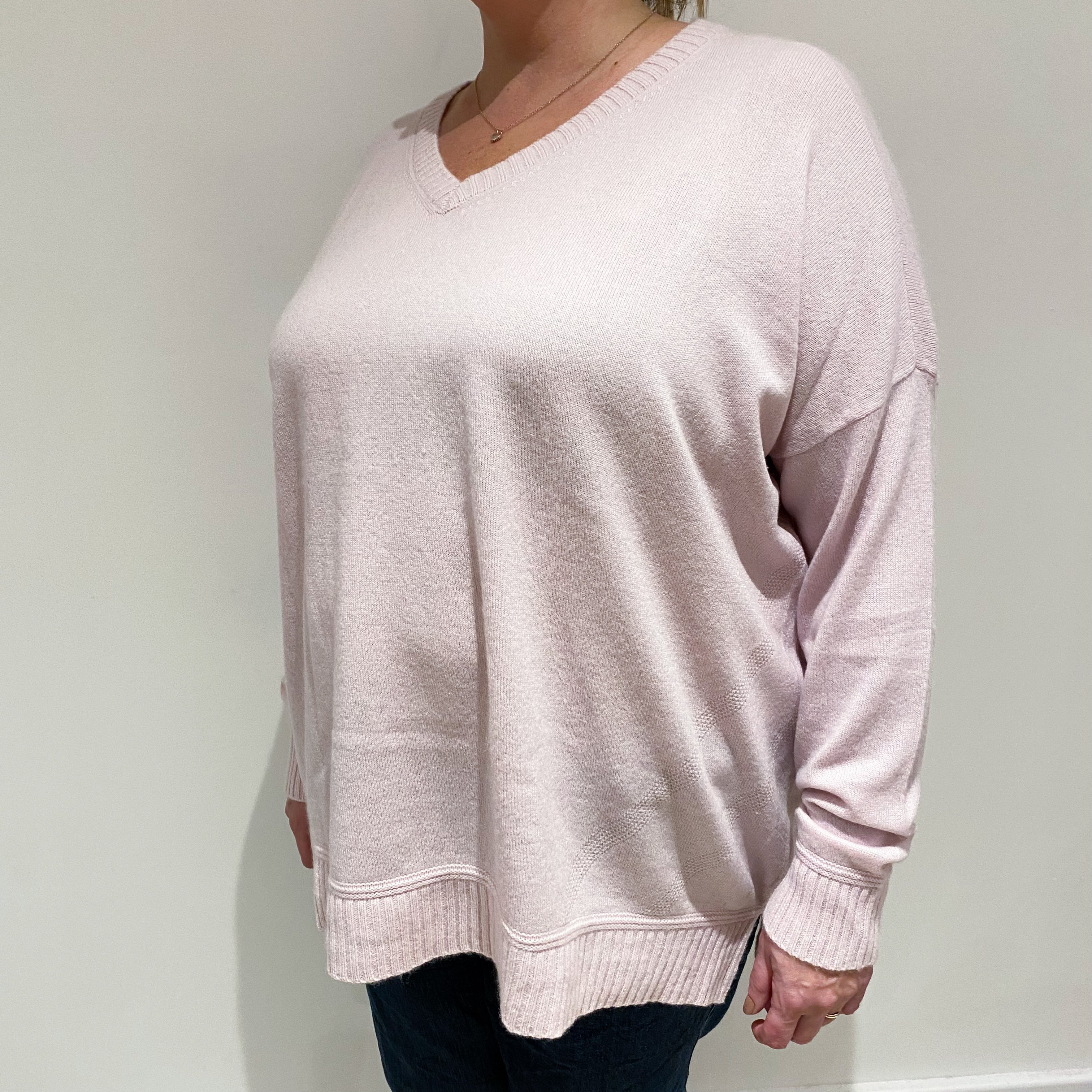 Pale Pink Cashmere V Neck Jumper Extra Extra Large