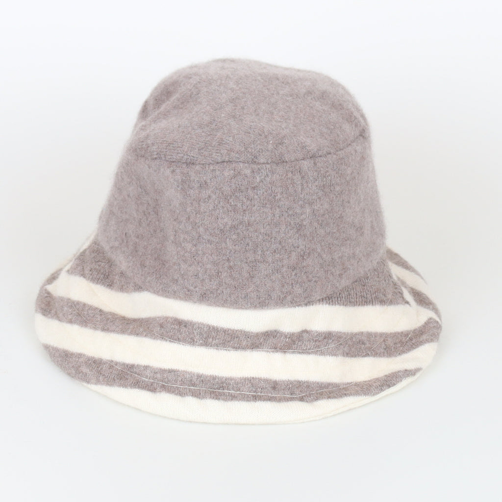 Vanilla Cream and Mink Striped Reversible Cashmere Bucket Hat Medium