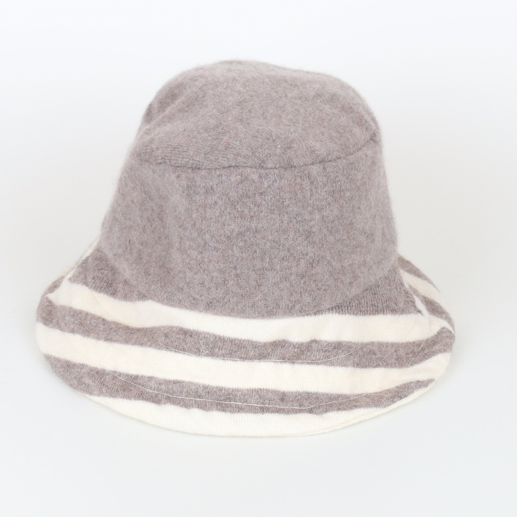 Vanilla Cream and Mink Striped Reversible Cashmere Bucket Hat Medium