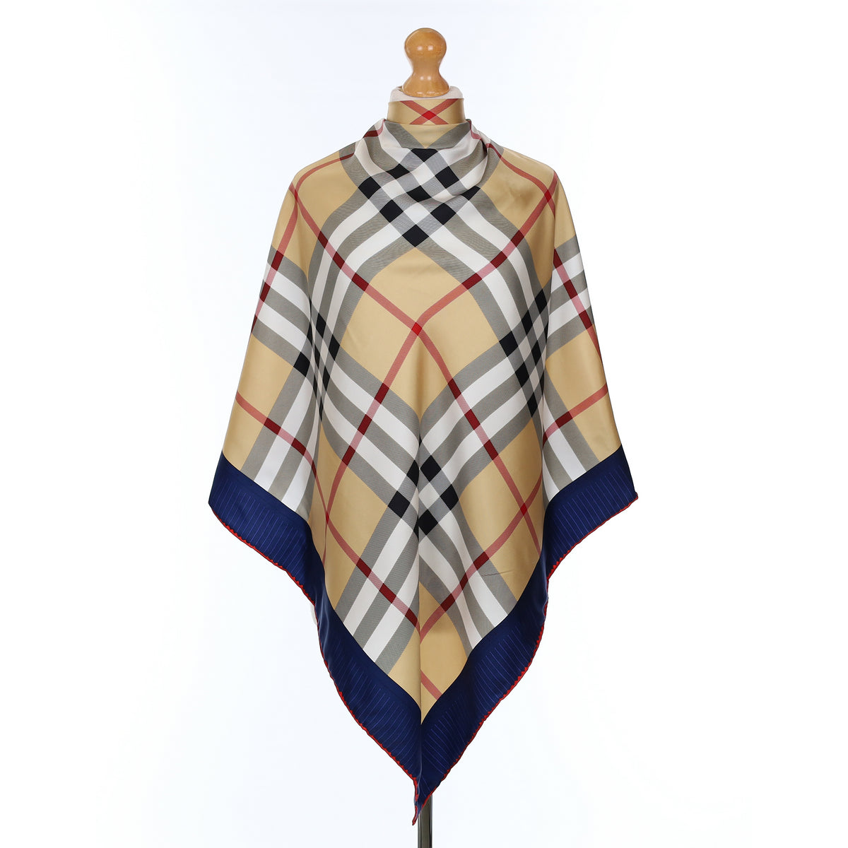 Cream And Red Checked Silk Scarf