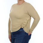 Vince Sand Beige Cashmere Ruched Side Crew Neck Jumper Large