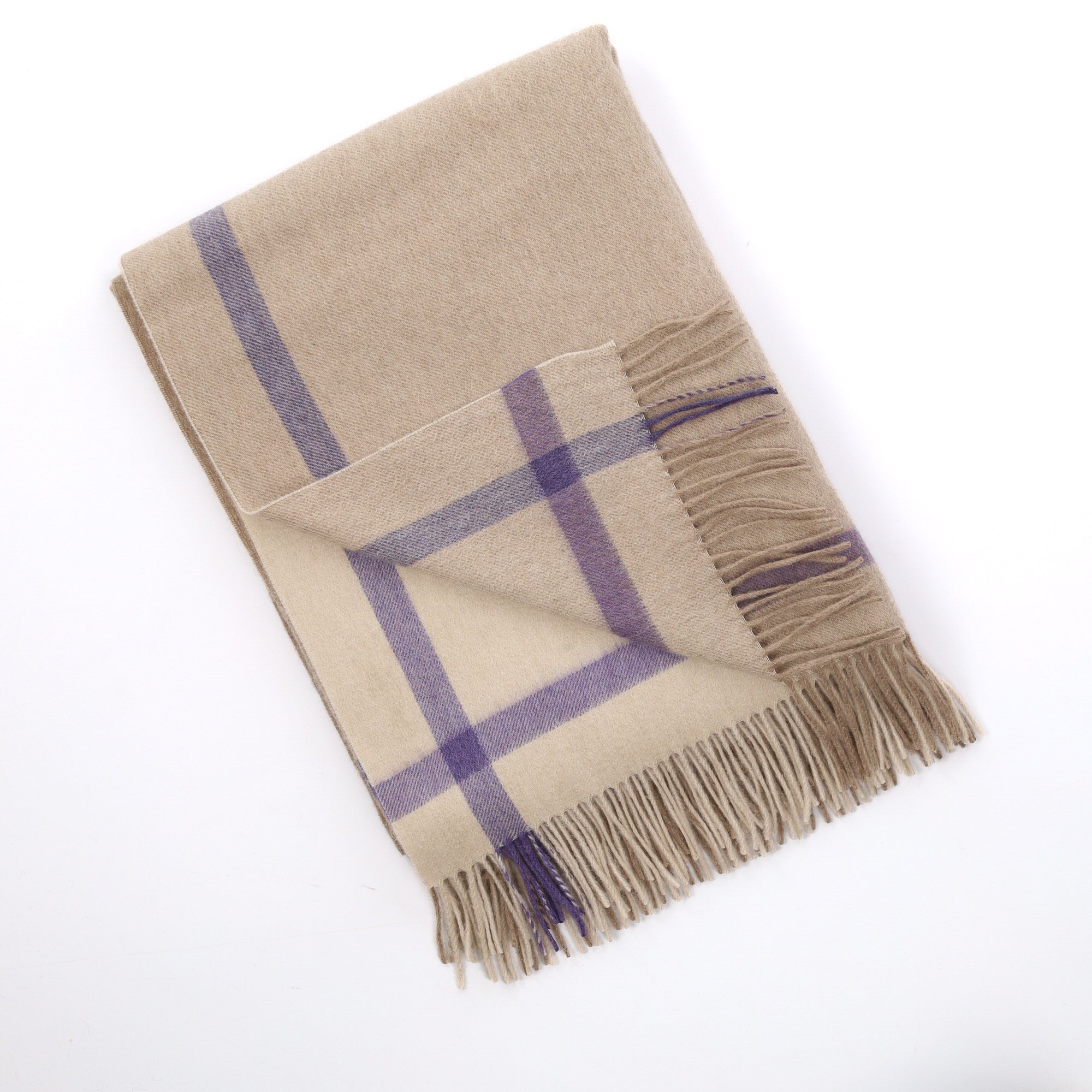 Brand New English Fawn and Purple Luxury Woven Cashmere Blanket