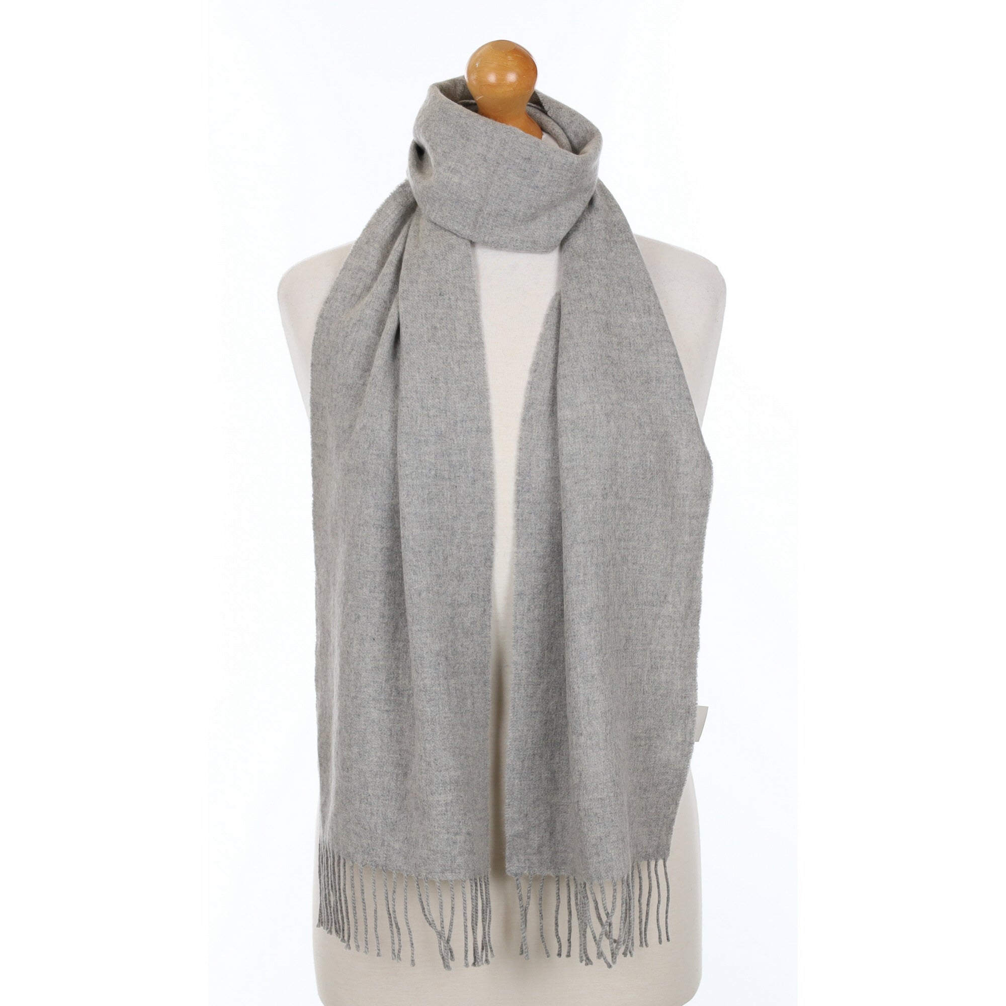 Smoke Grey Cashmere Fringed Woven Scarf