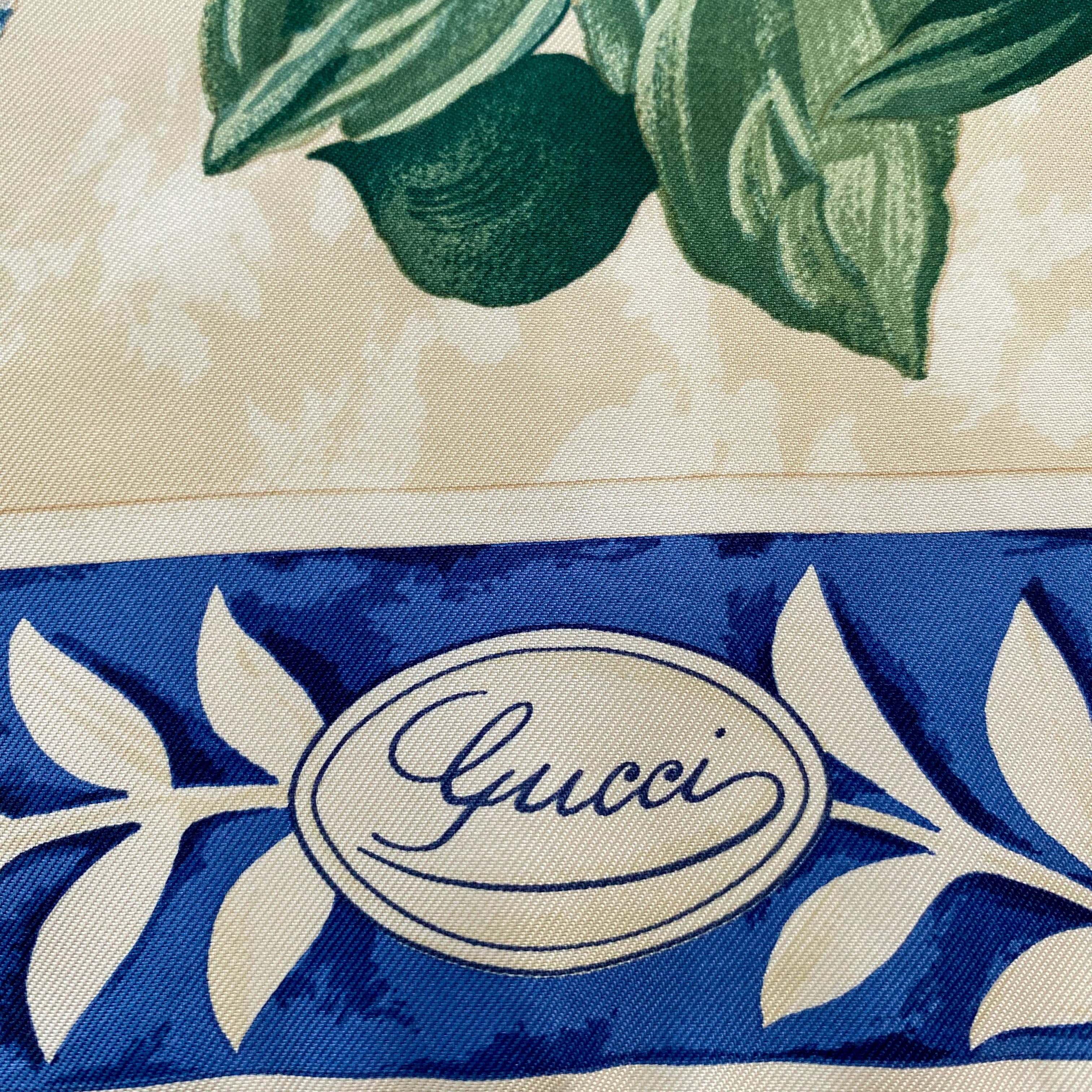 Gucci Cream Floral Designer Silk Scarf