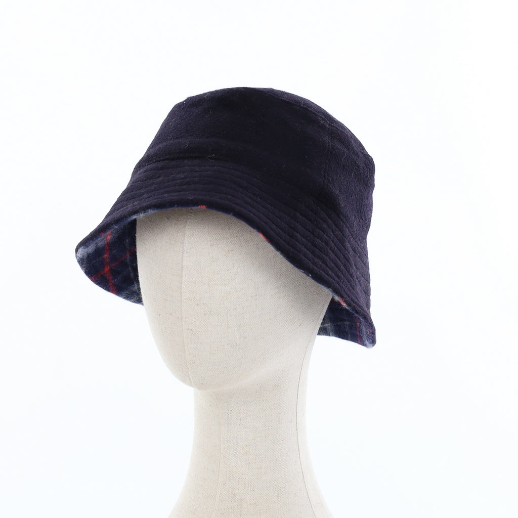 Unisex Navy Checked Reversible Cashmere Bucket Hat Men’s - M Women’s - L