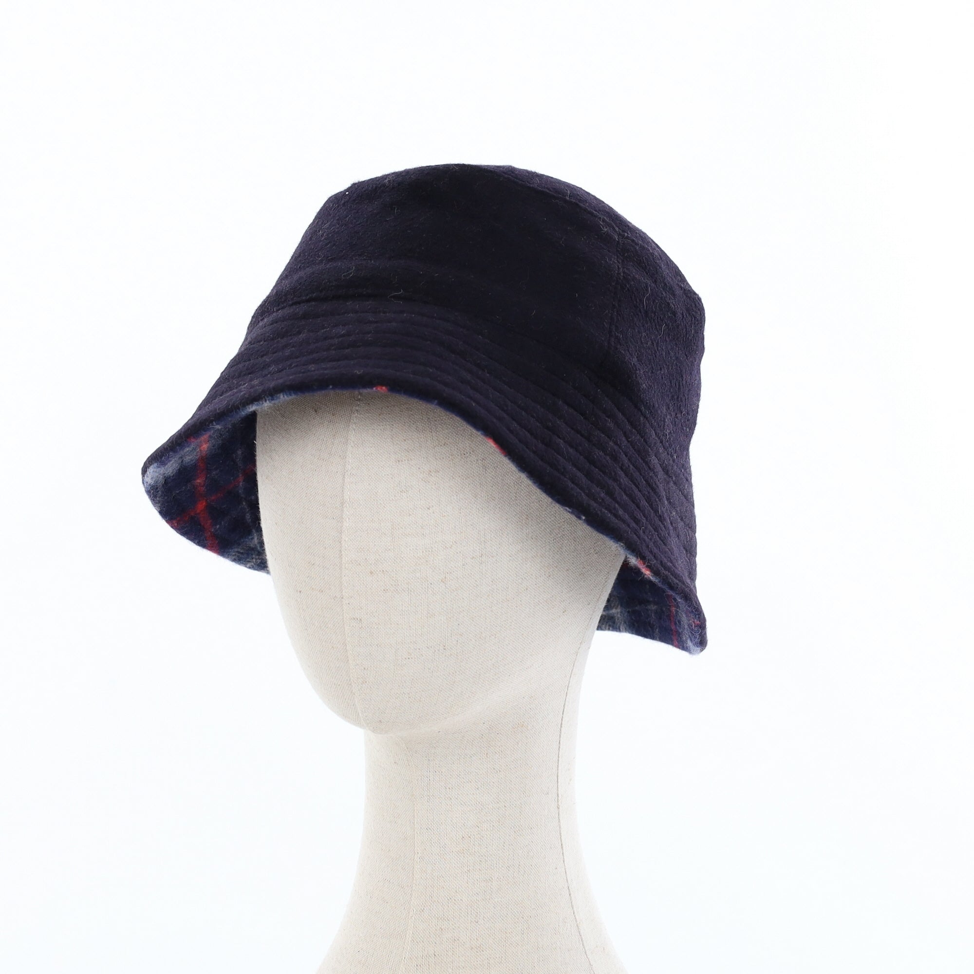 Unisex Navy Checked Reversible Cashmere Bucket Hat Men’s - M Women’s - L