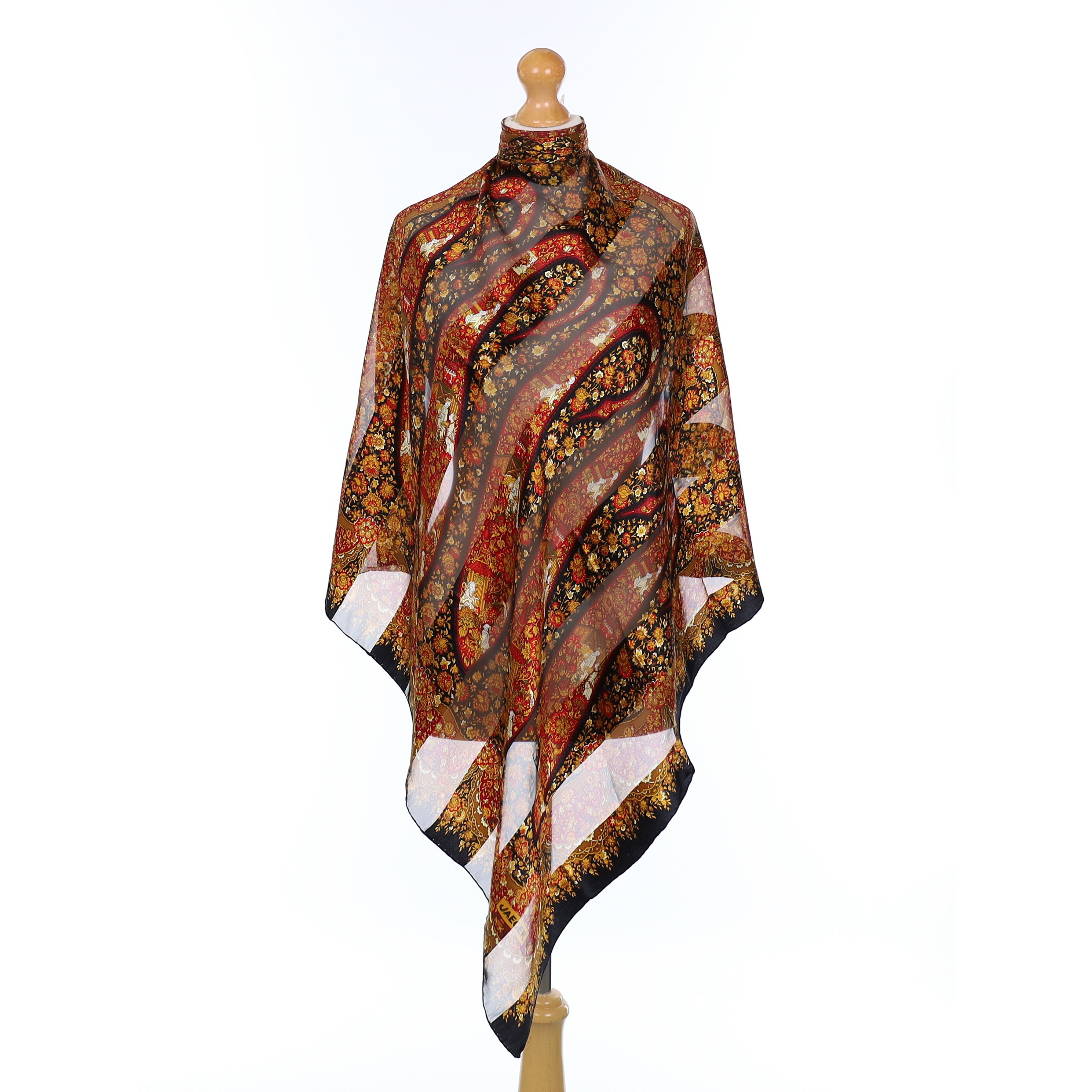 Jaeger Black And Red Paisley Vintage Silk Scarf
