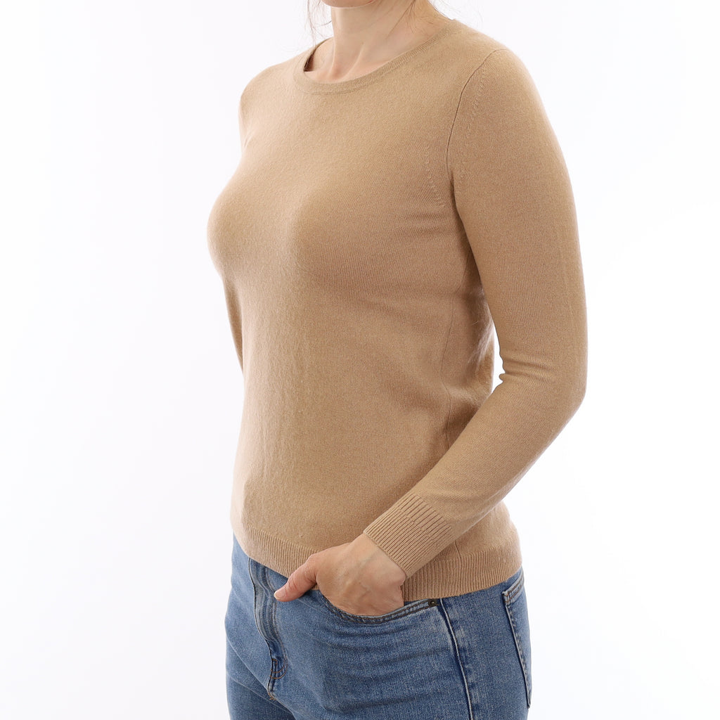 Camel Brown Cashmere Crew Neck Jumper Small