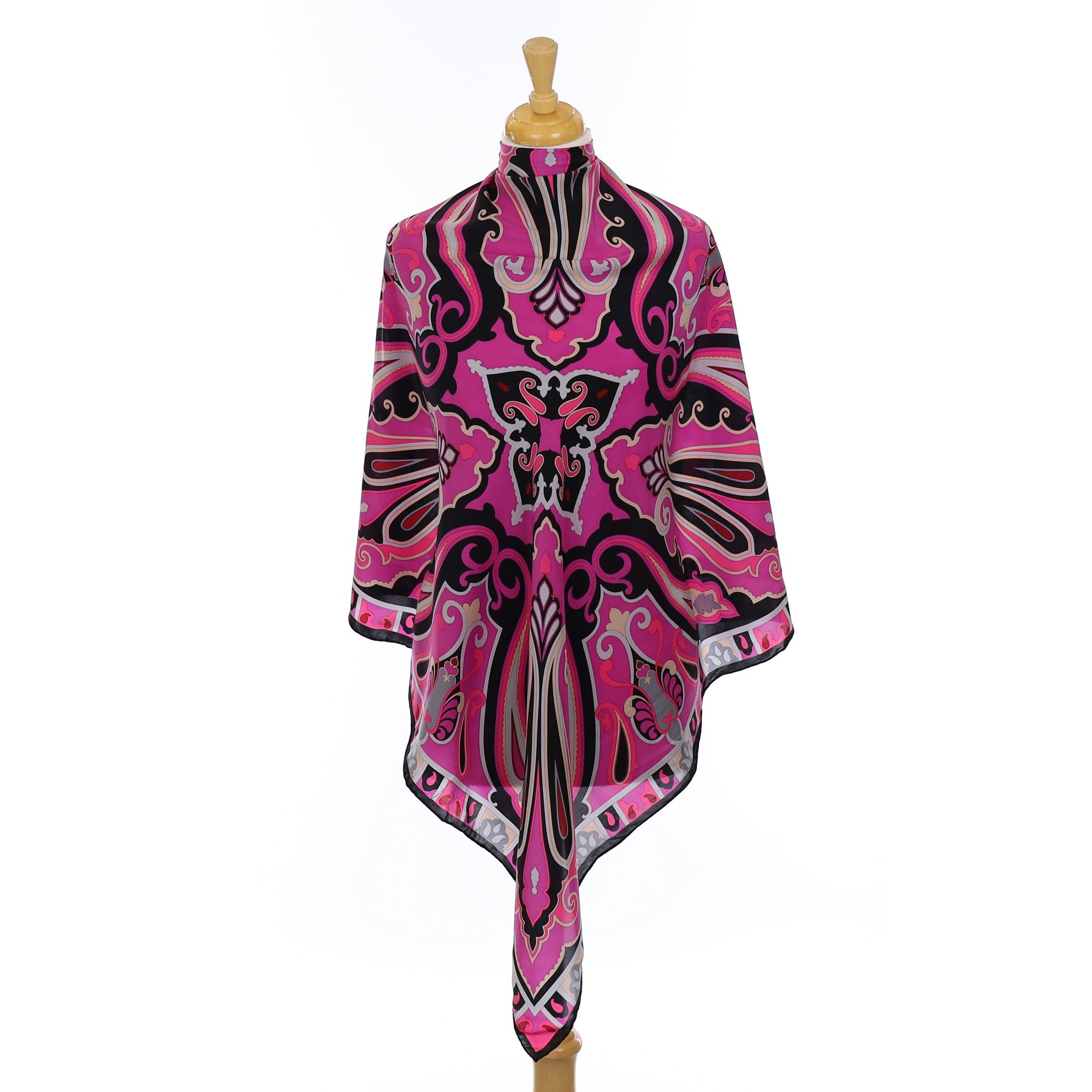 Pink and Black Paisley Silk Scarf