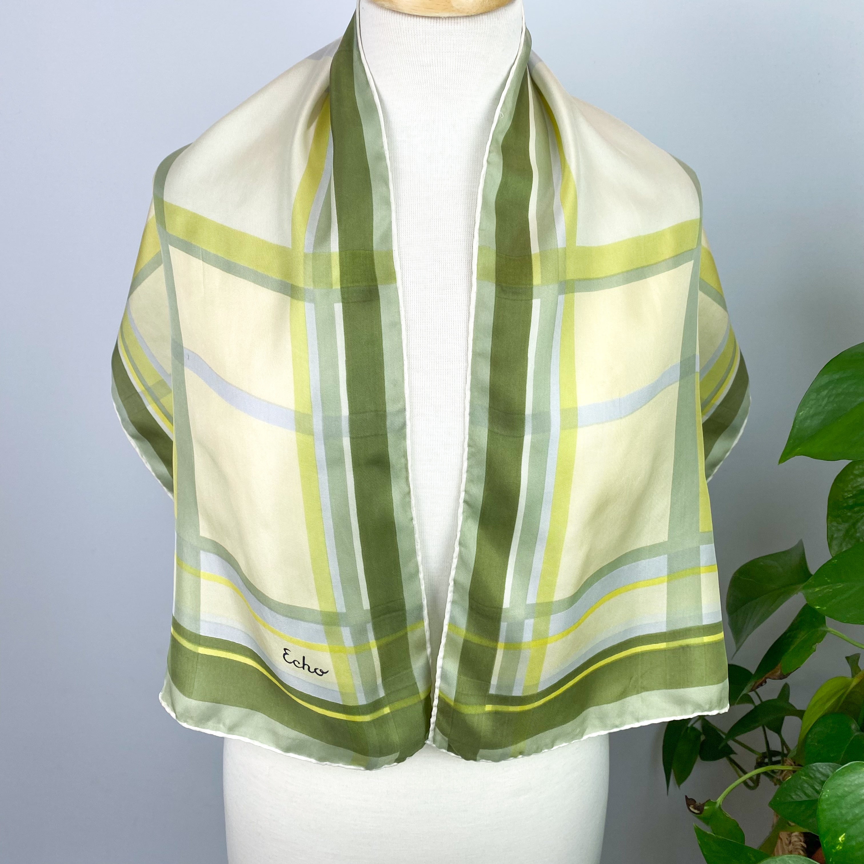 1970s Echo Checked Vintage Silk Scarf