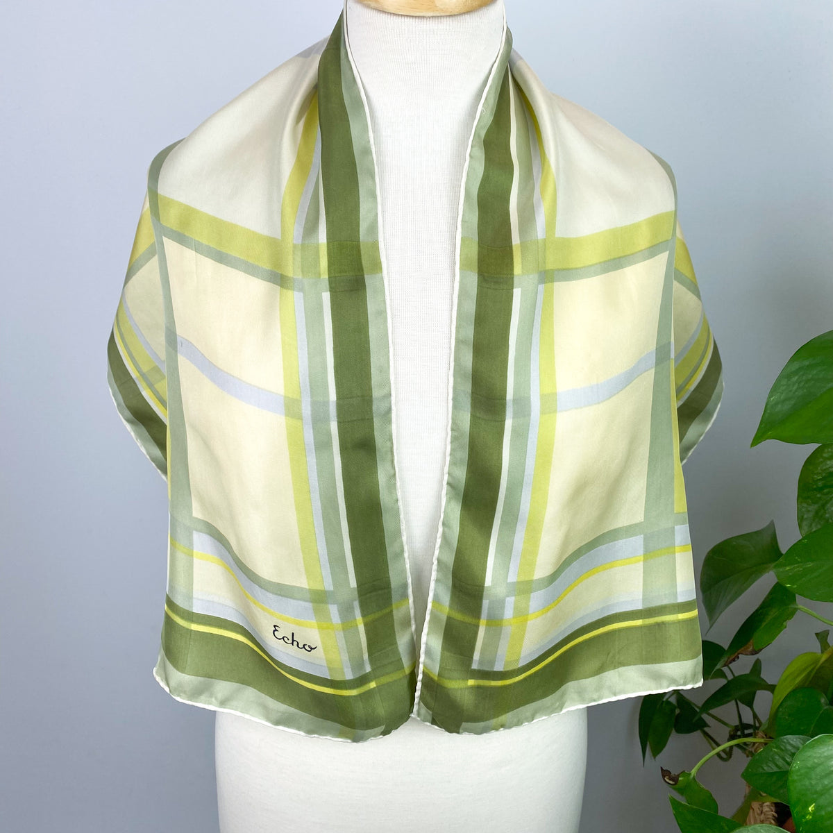 1970s Echo Checked Vintage Silk Scarf