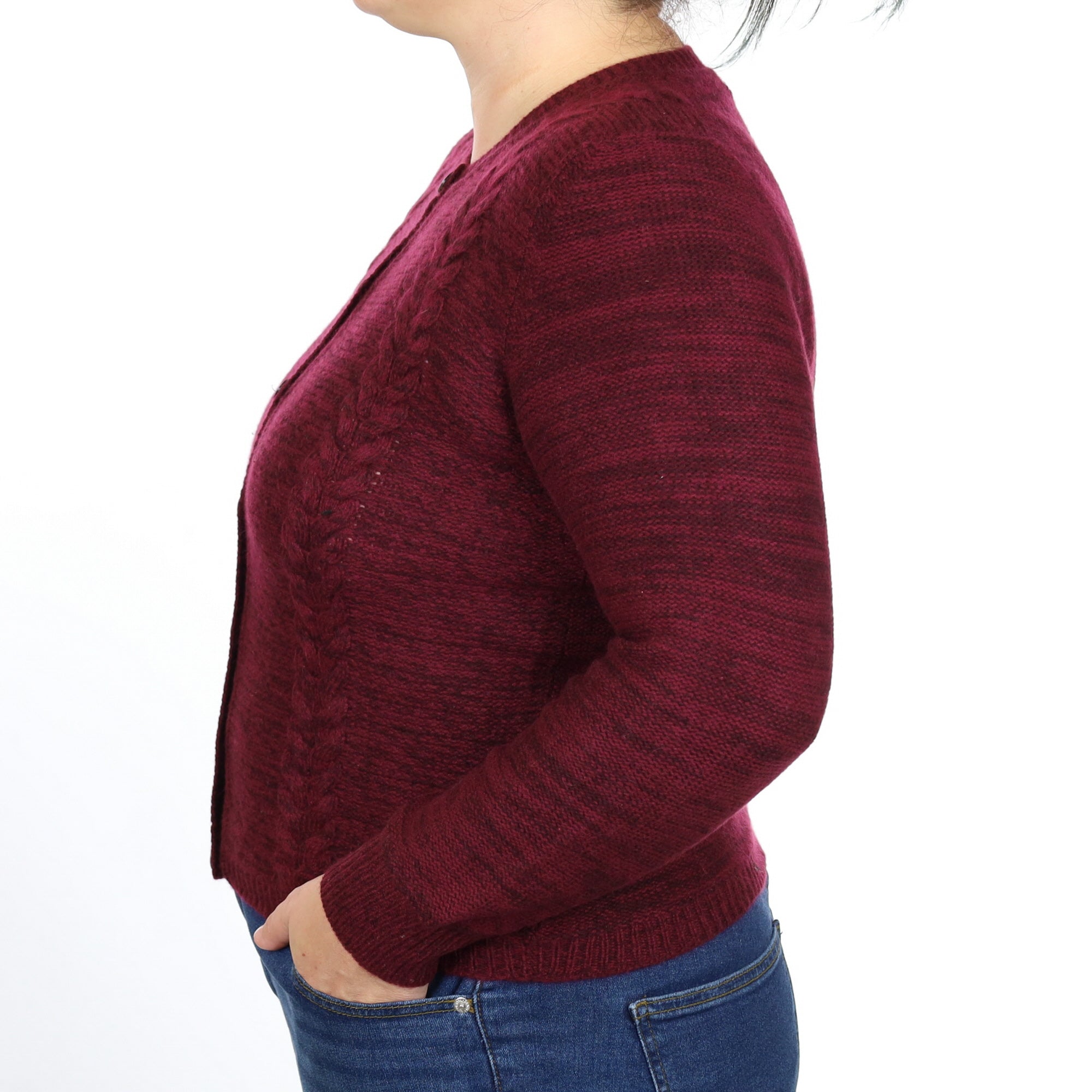 Mulberry Purple Textured Cashmere Crew Neck Cardigan Large
