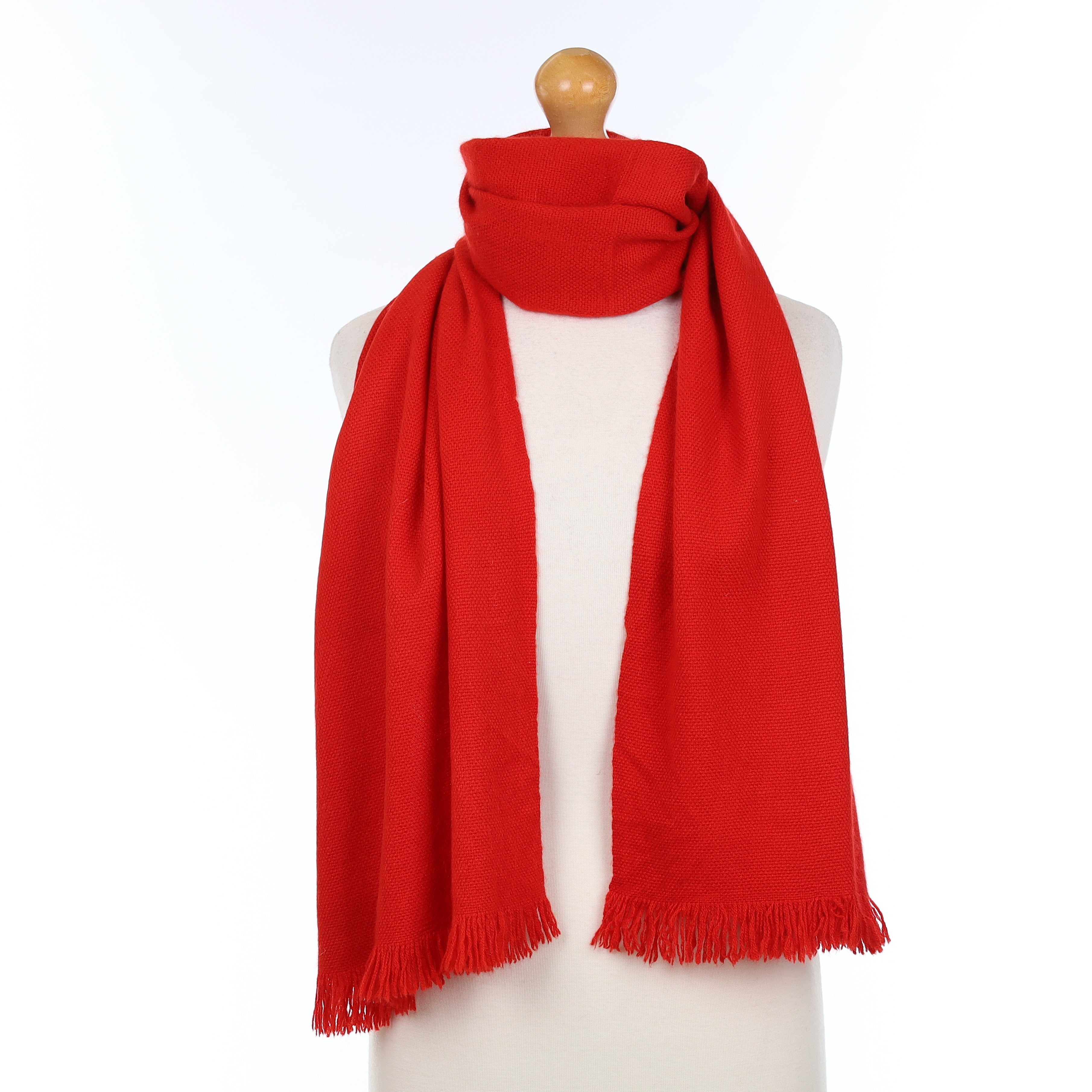 Italian Malo Vermillion Red Cashmere Woven Scarf