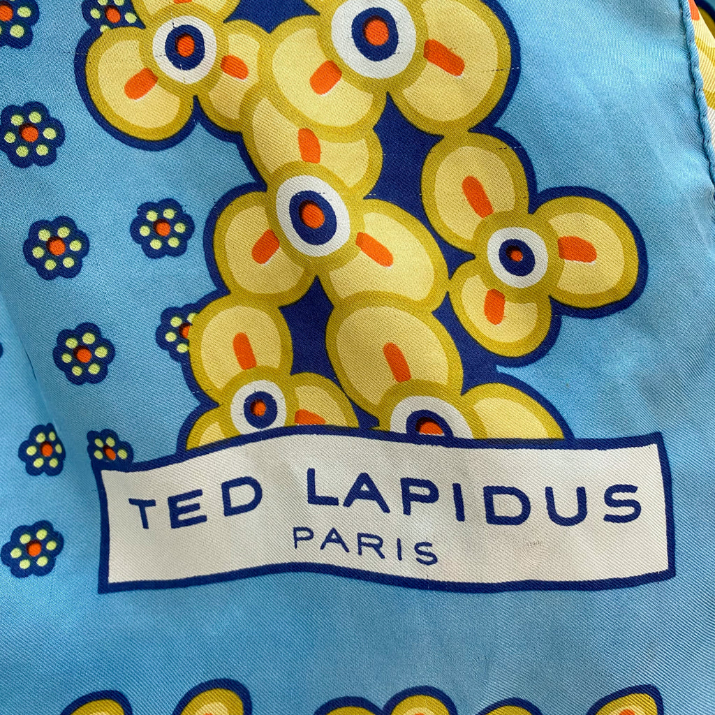 Ted Lapidus Blue and Yellow Vintage Silk Scarf