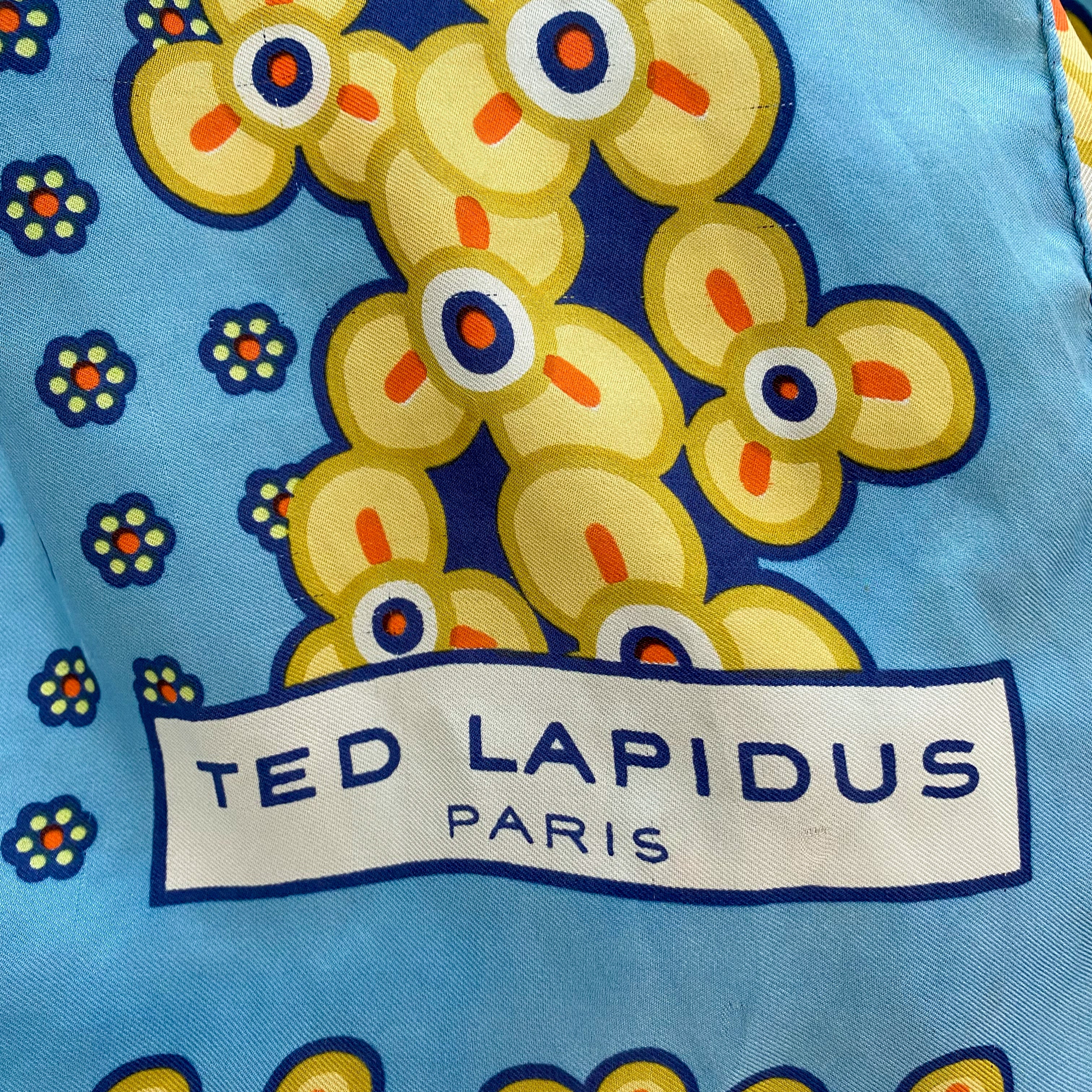 Ted Lapidus Blue and Yellow Vintage Silk Scarf