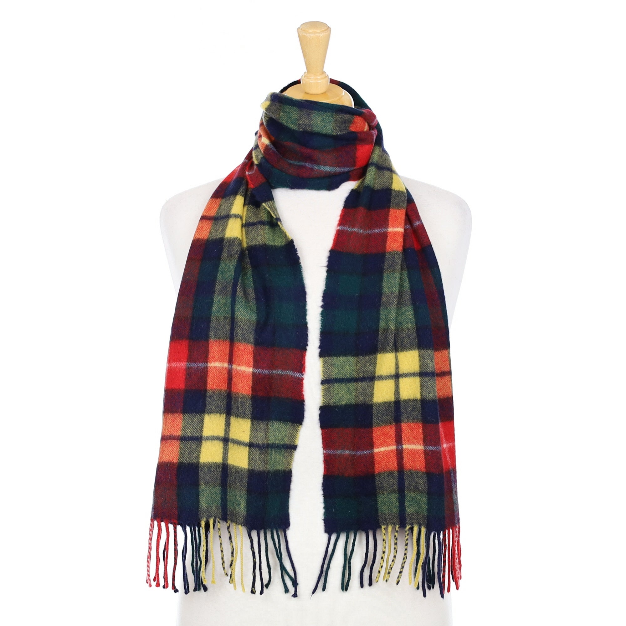 Navy Red and Yellow Check Woven Cashmere Scarf
