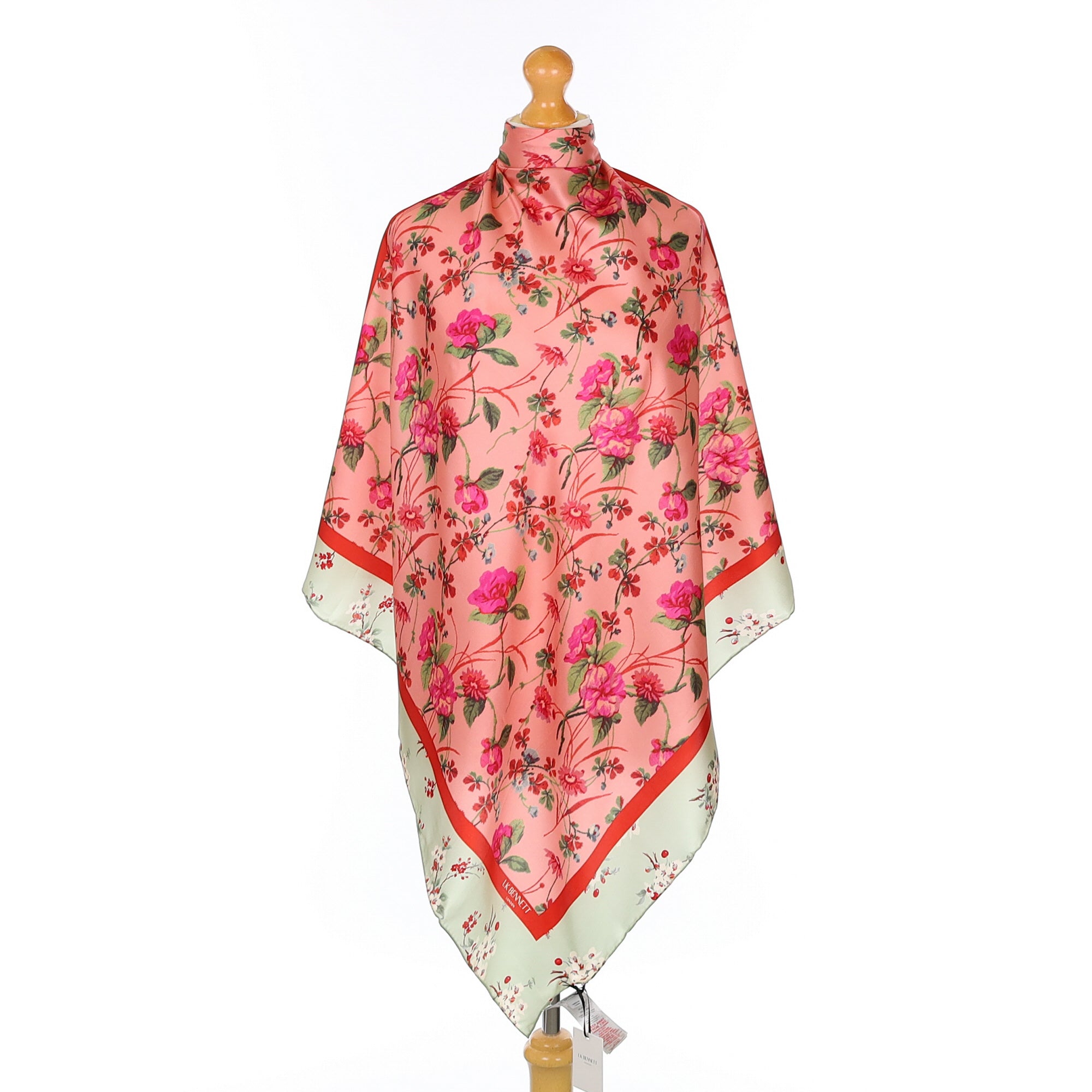 Brand New LK Bennett Pink and Green Floral Silk Scarf