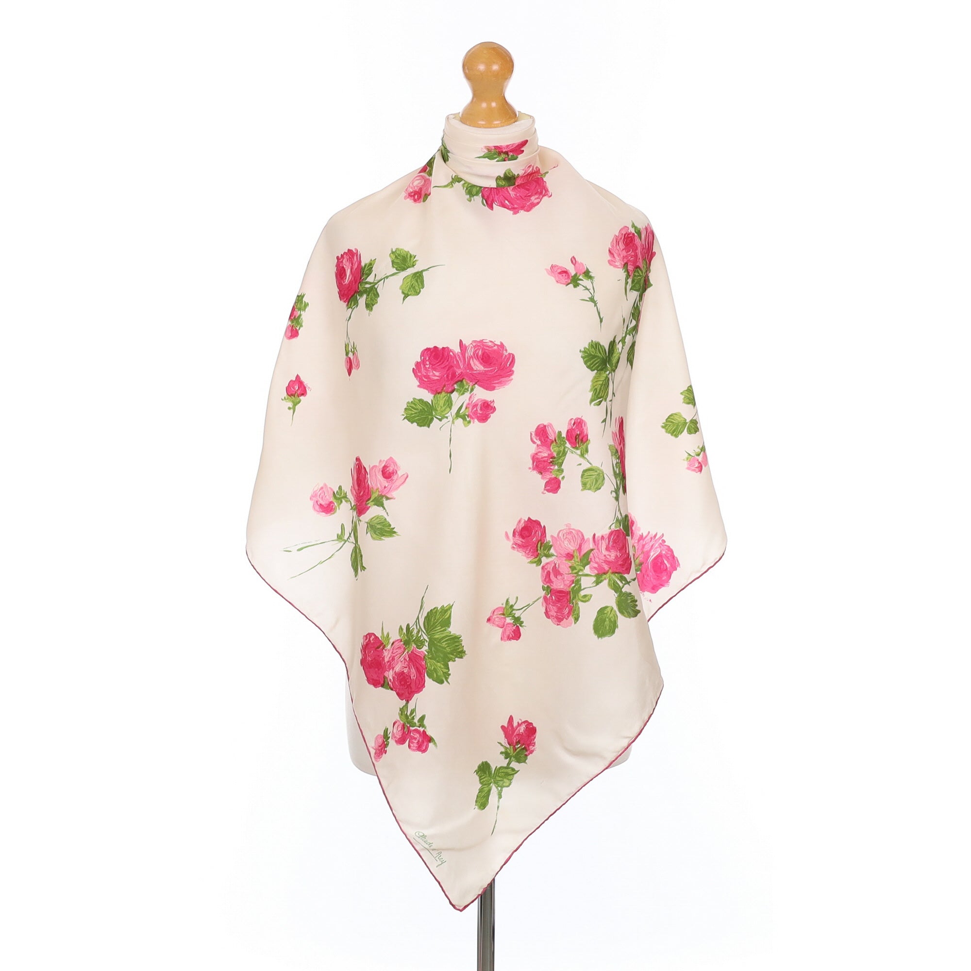 1950’s Claude D’Arcy Pink Rose Vintage Silk Scarf