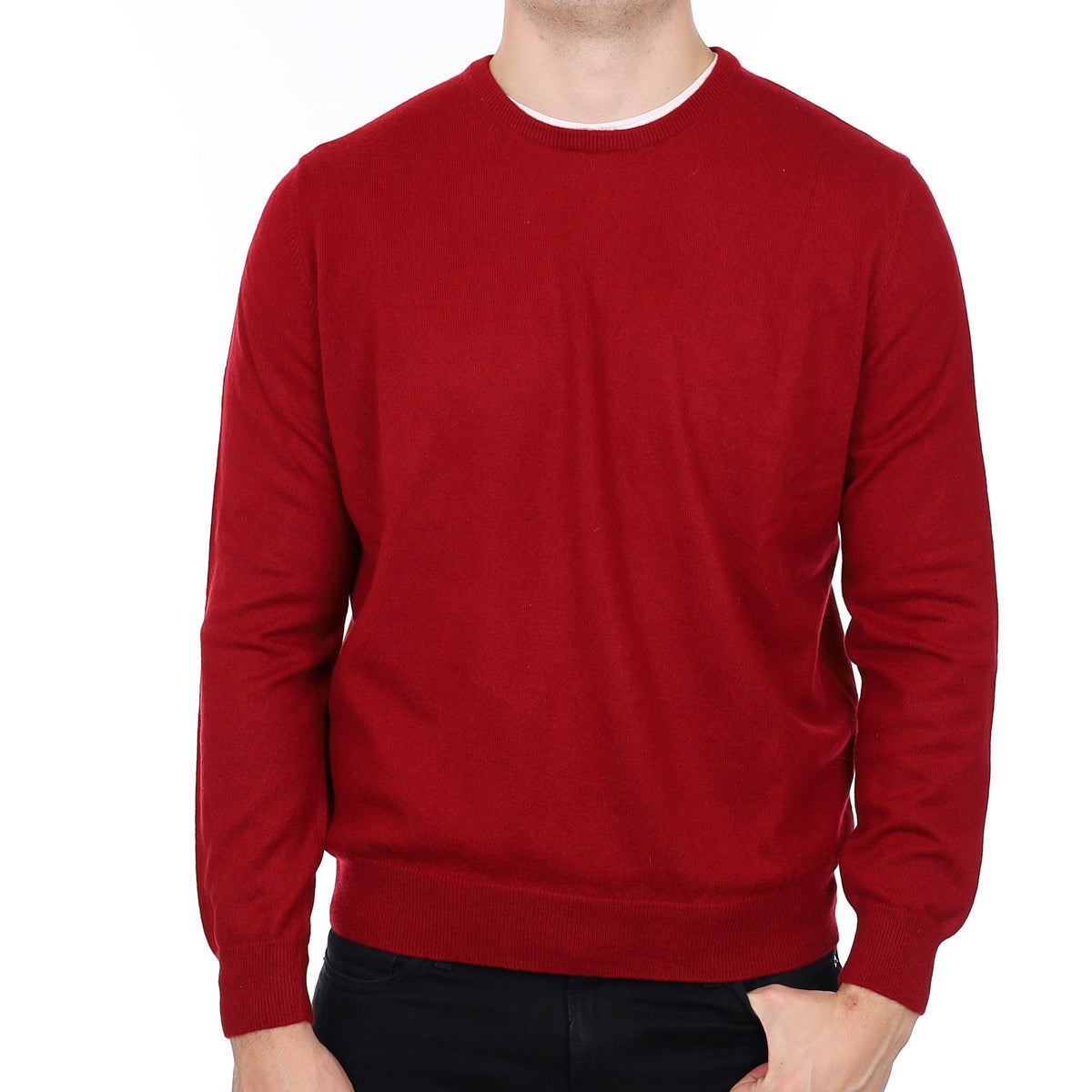 Men’s Crimson Red Cashmere Crew Neck Jumper XL