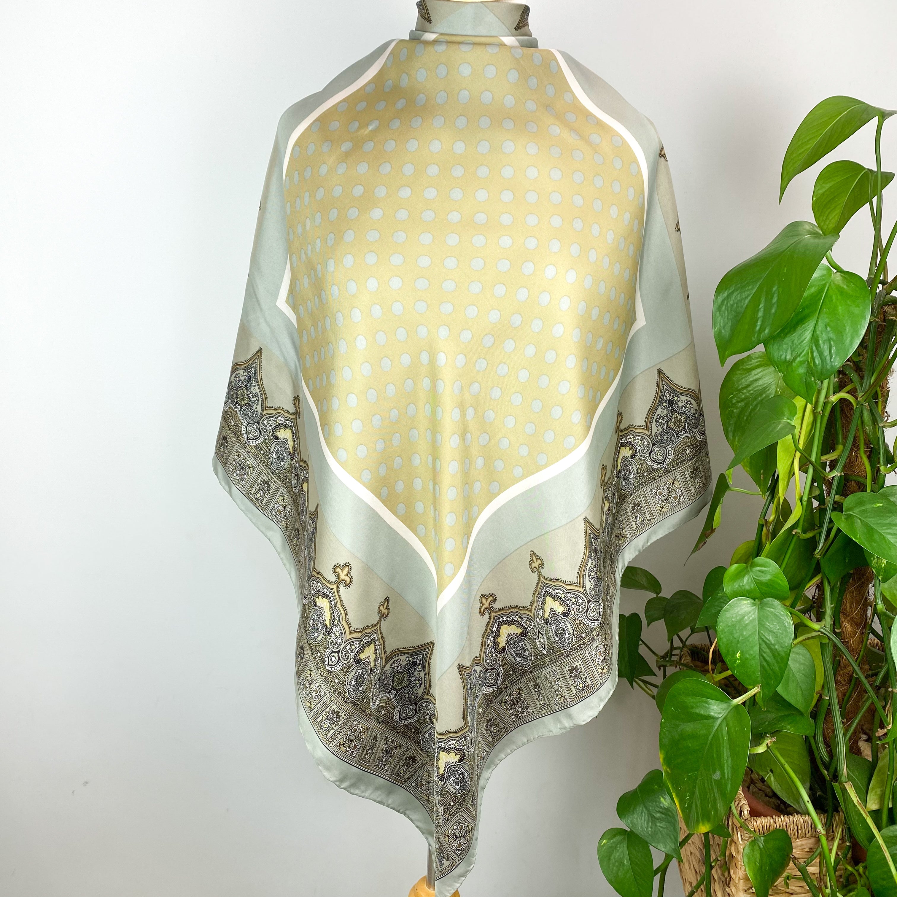 Vintage Grey and Gold Silk Scarf
