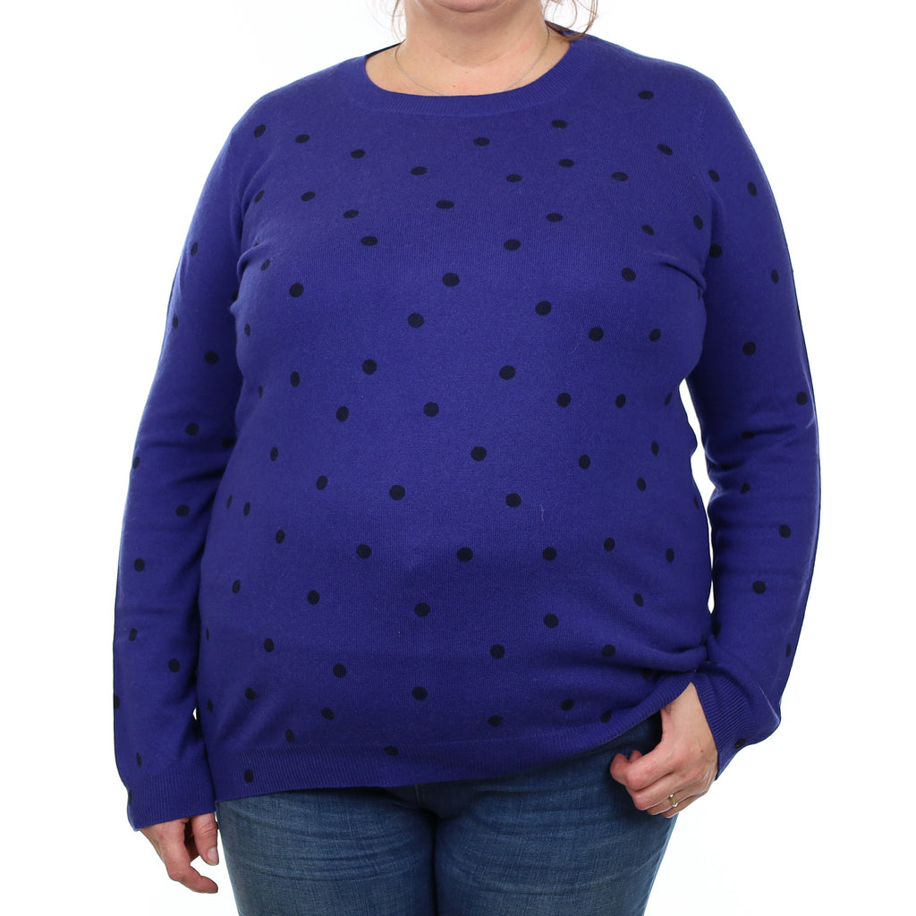 Indigo Blue Spotted Cashmere Crew Neck Jumper Extra Large