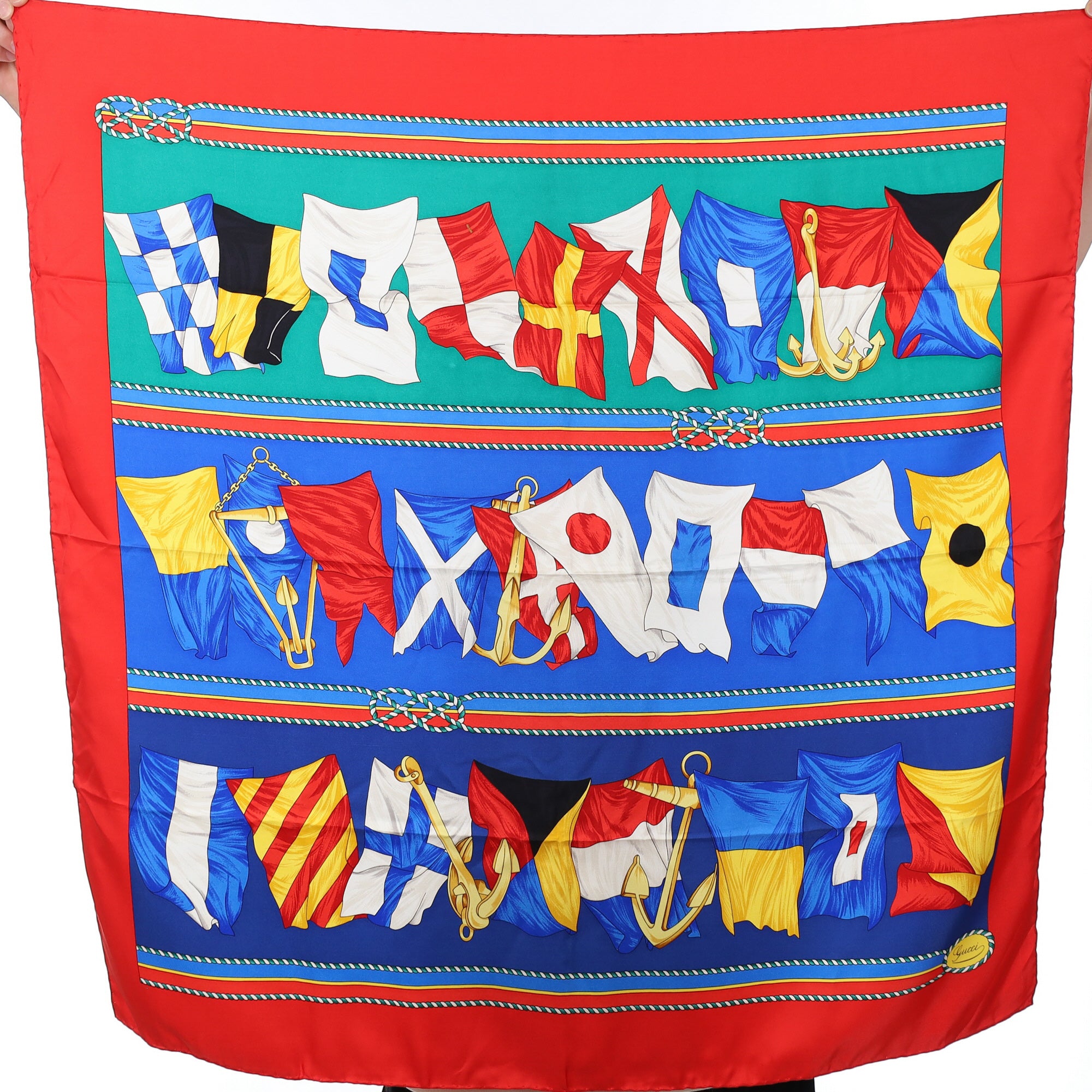 Brand New Gucci Flag Design Vintage Silk Scarf