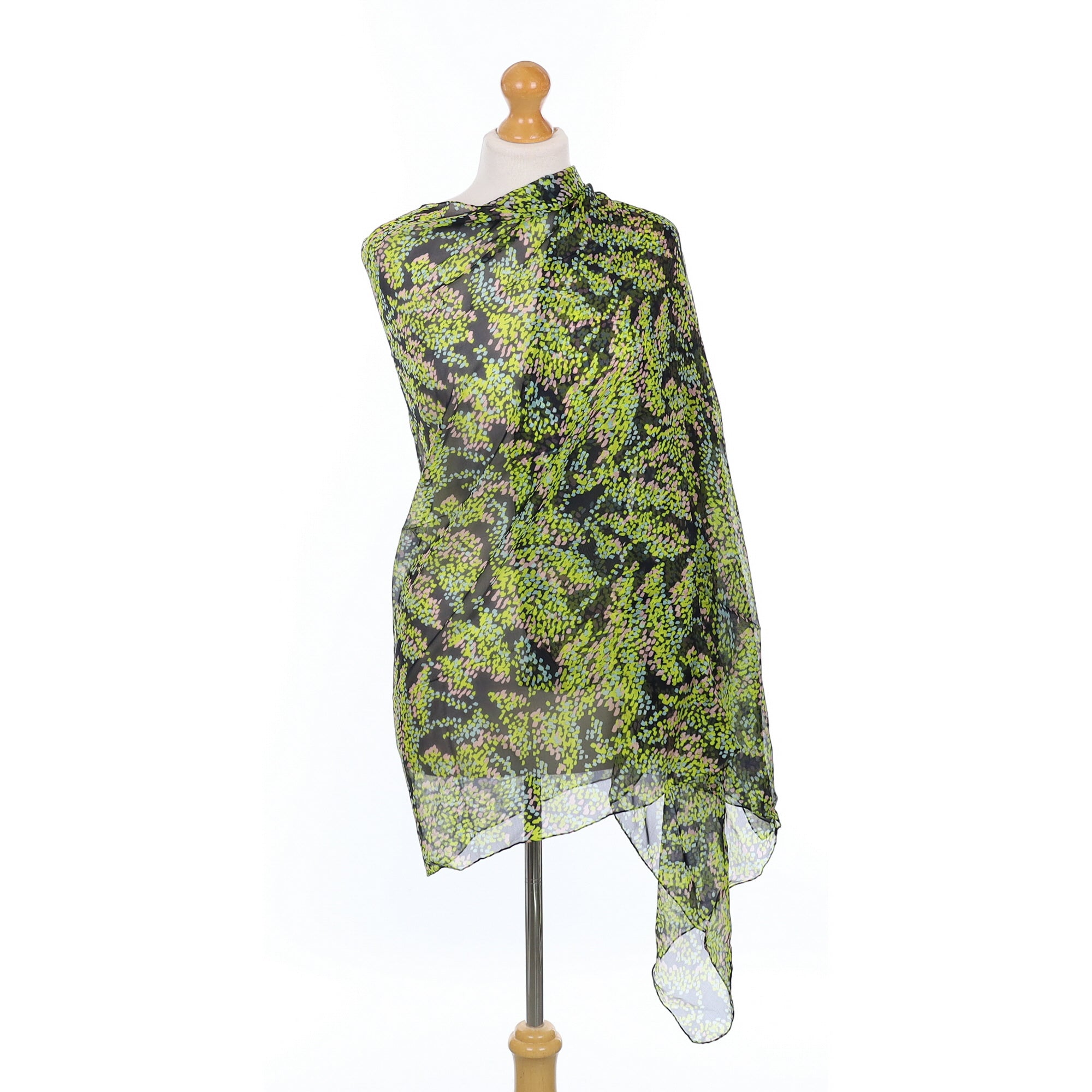 Brand New LK Bennett Abstract Green and Black Silk Scarf