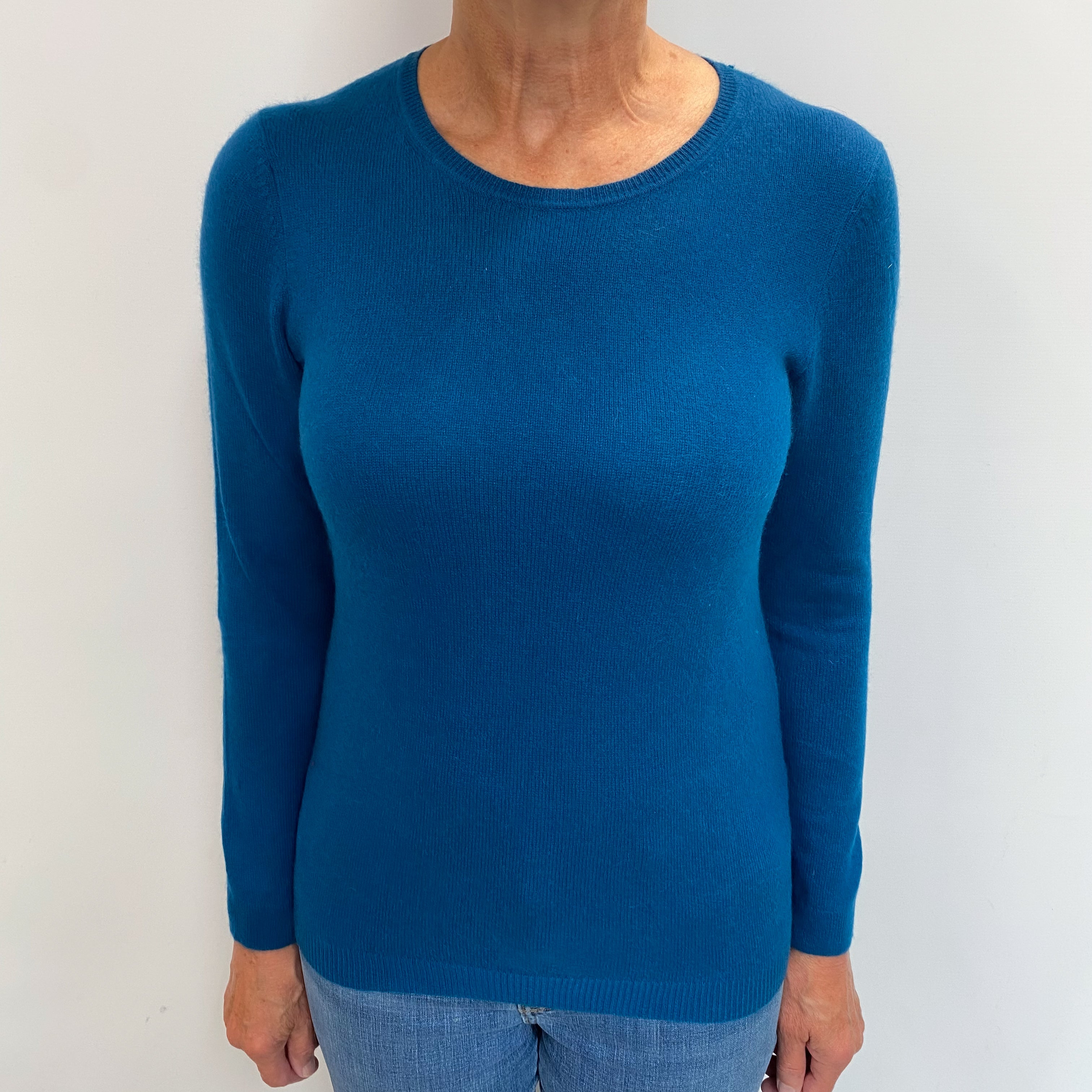 Teal Blue Cashmere Crew Neck Jumper Medium
