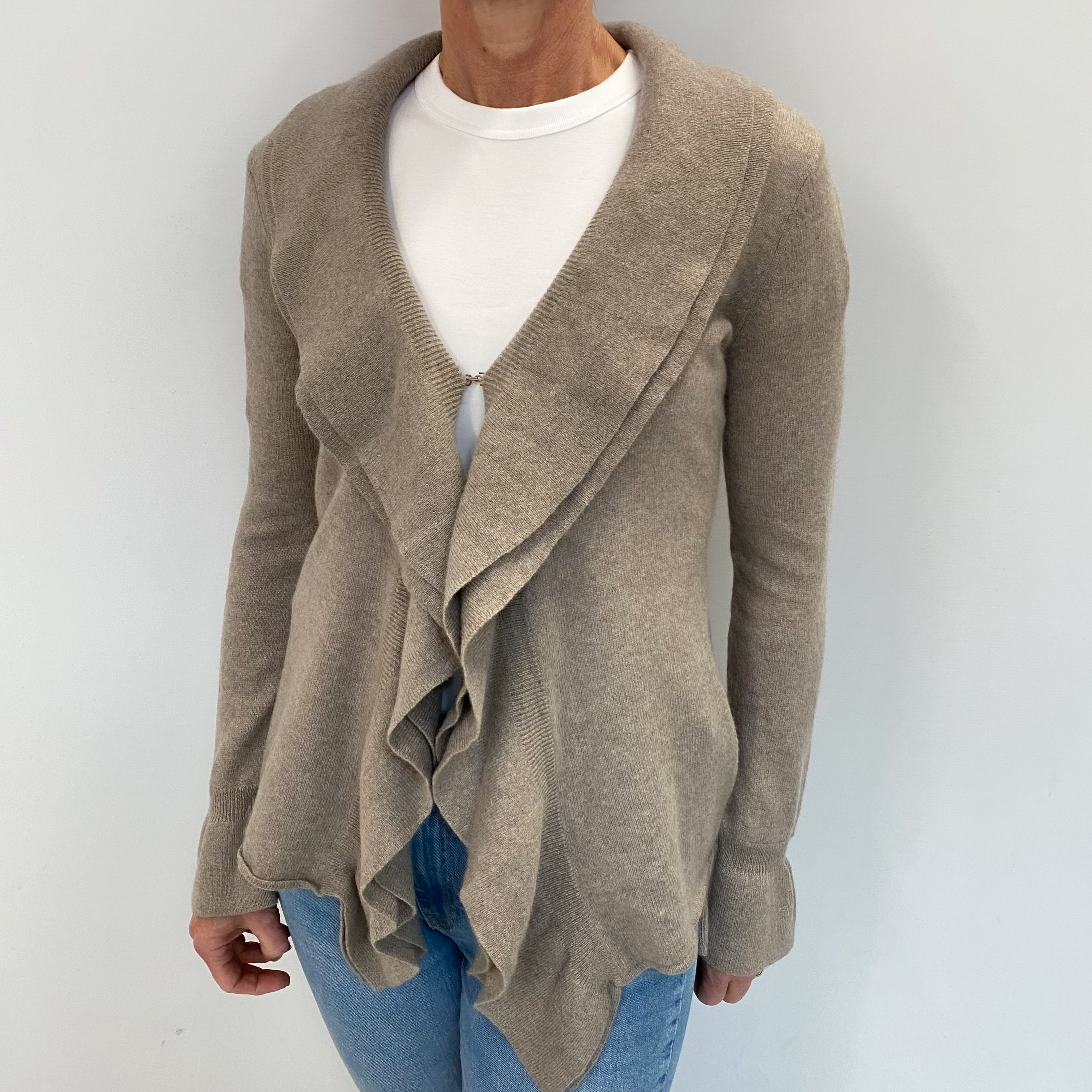 Mink Brown Cashmere Edge To Edge Cardigan Small
