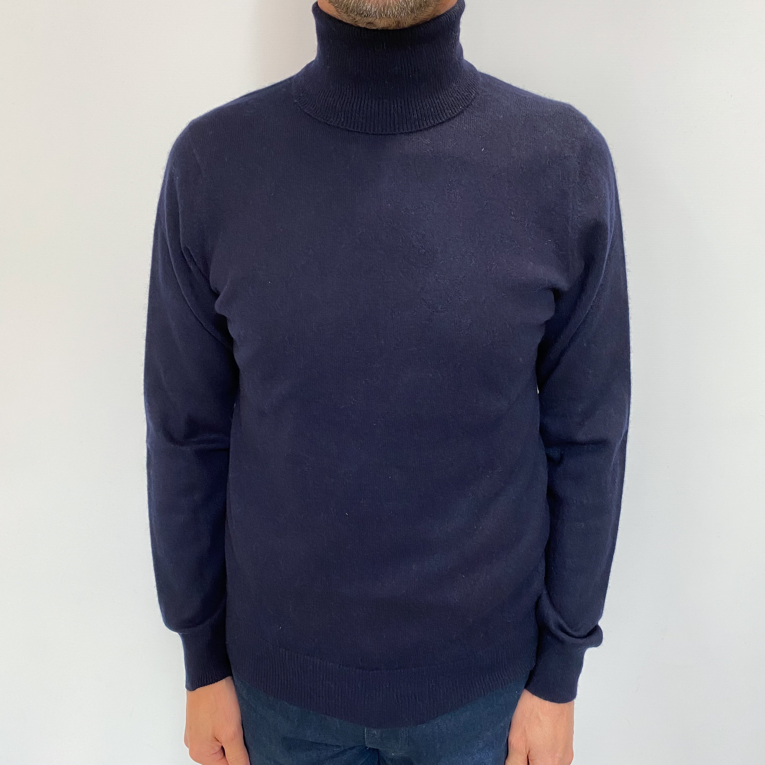 Men's Navy Blue Cashmere Polo Neck Jumper Small