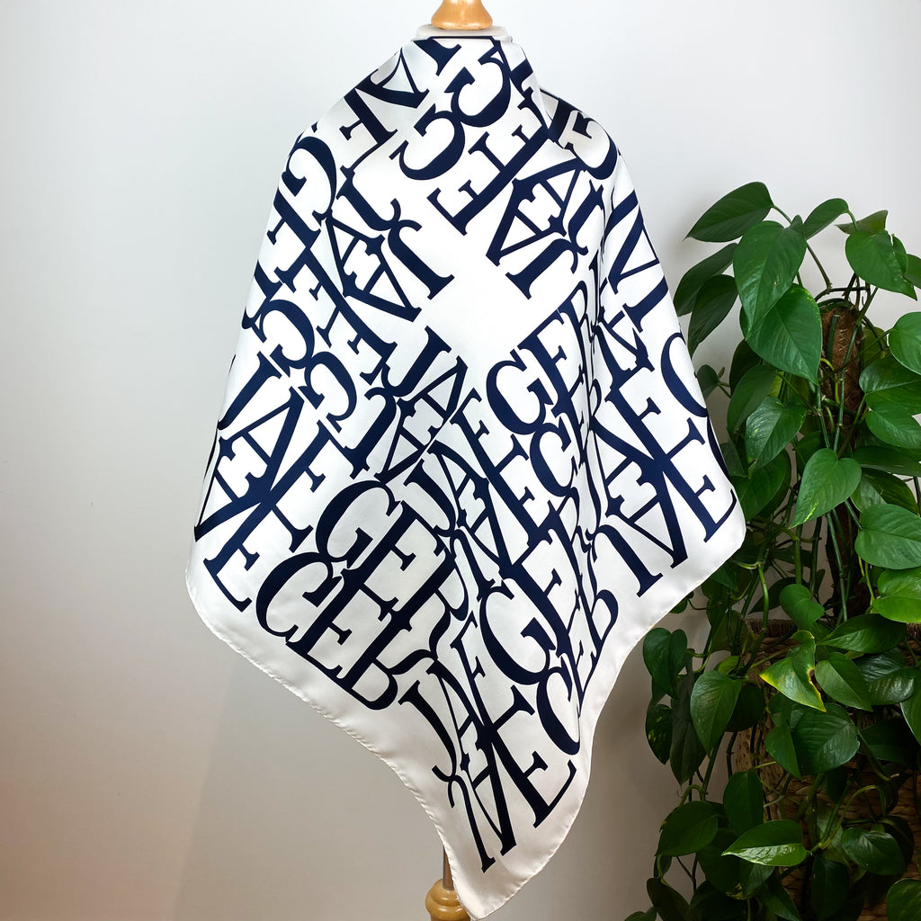 Navy and White Jaeger Vintage Silk Scarf