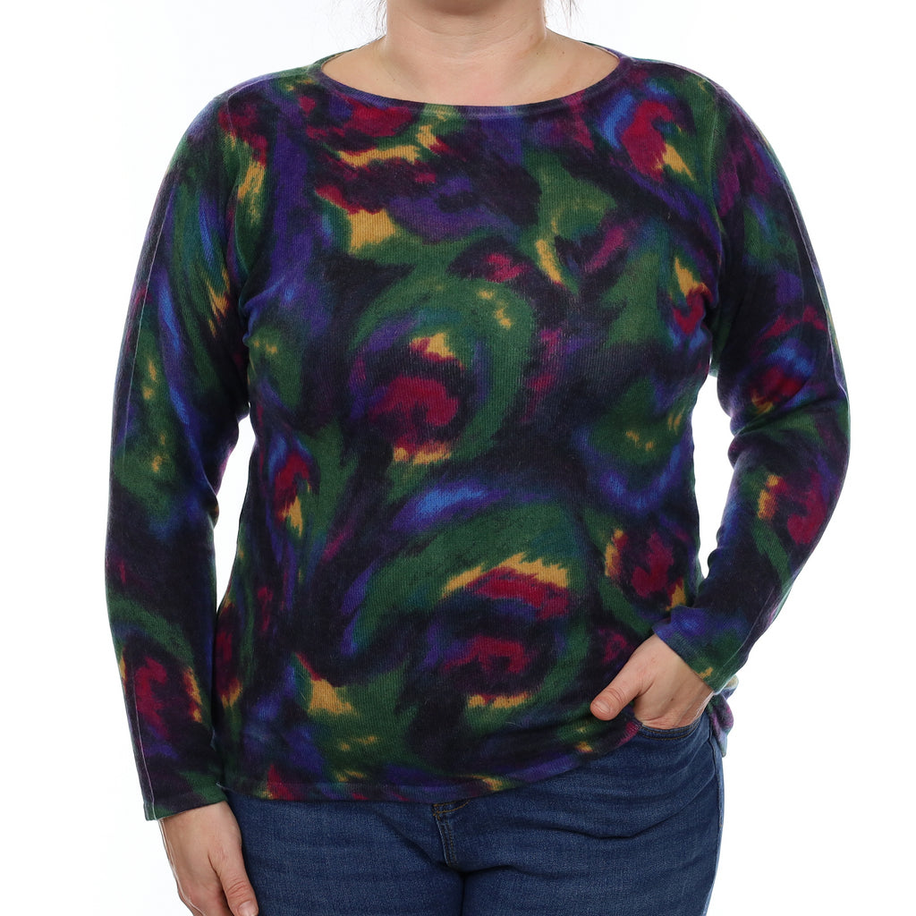 Multicolour Abstract Cashmere Crew Neck Jumper Large