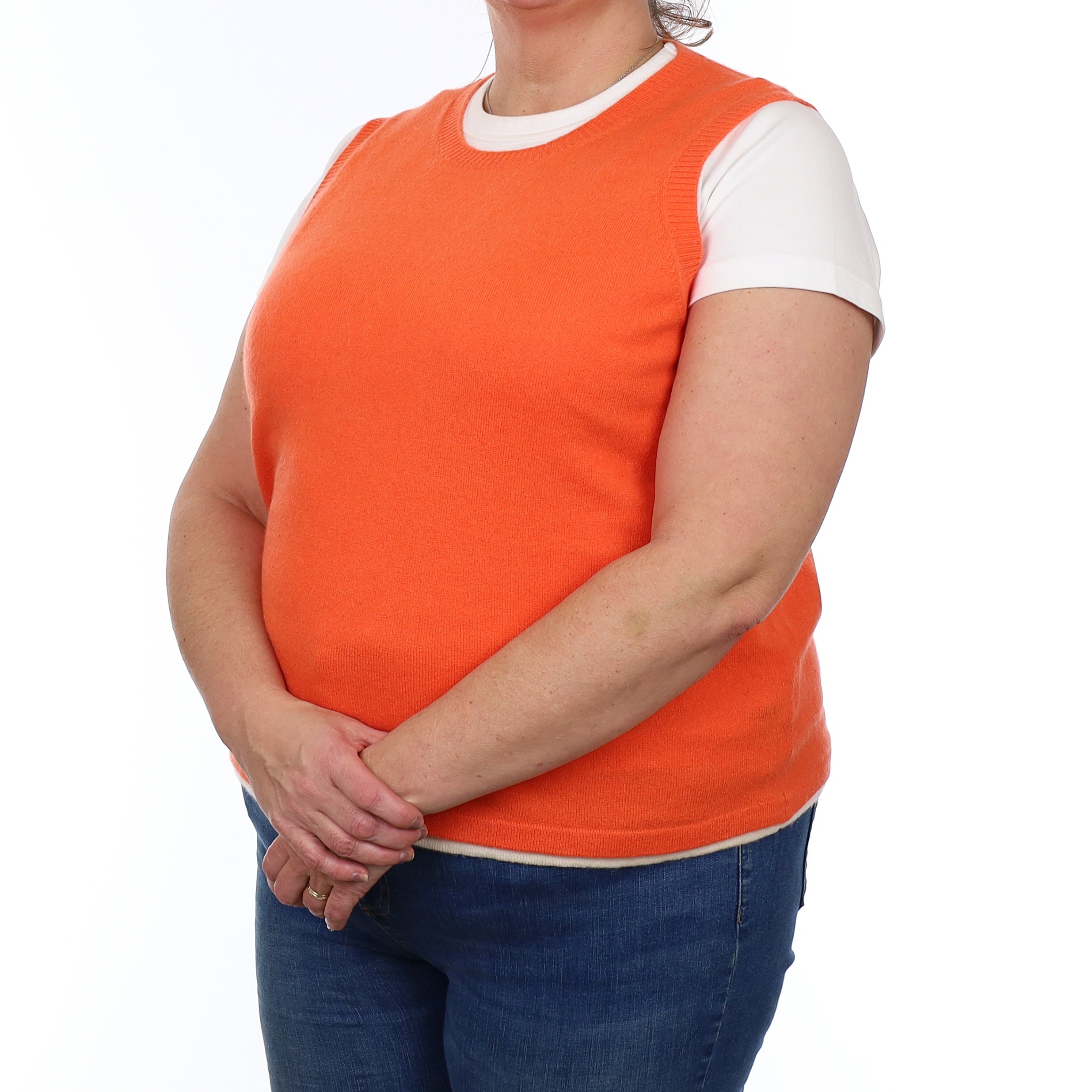 Tangerine Orange Cashmere Crew Neck Tank Top Extra Large