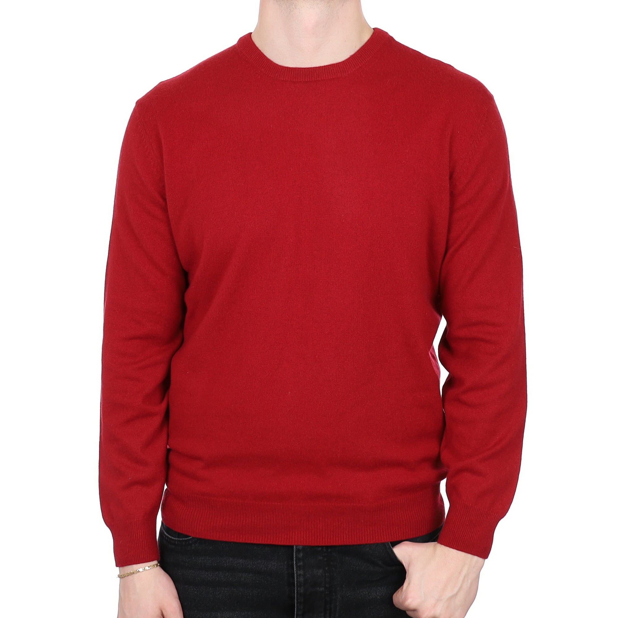 Men's Crimson Red Cashmere Crew Neck Jumper XL