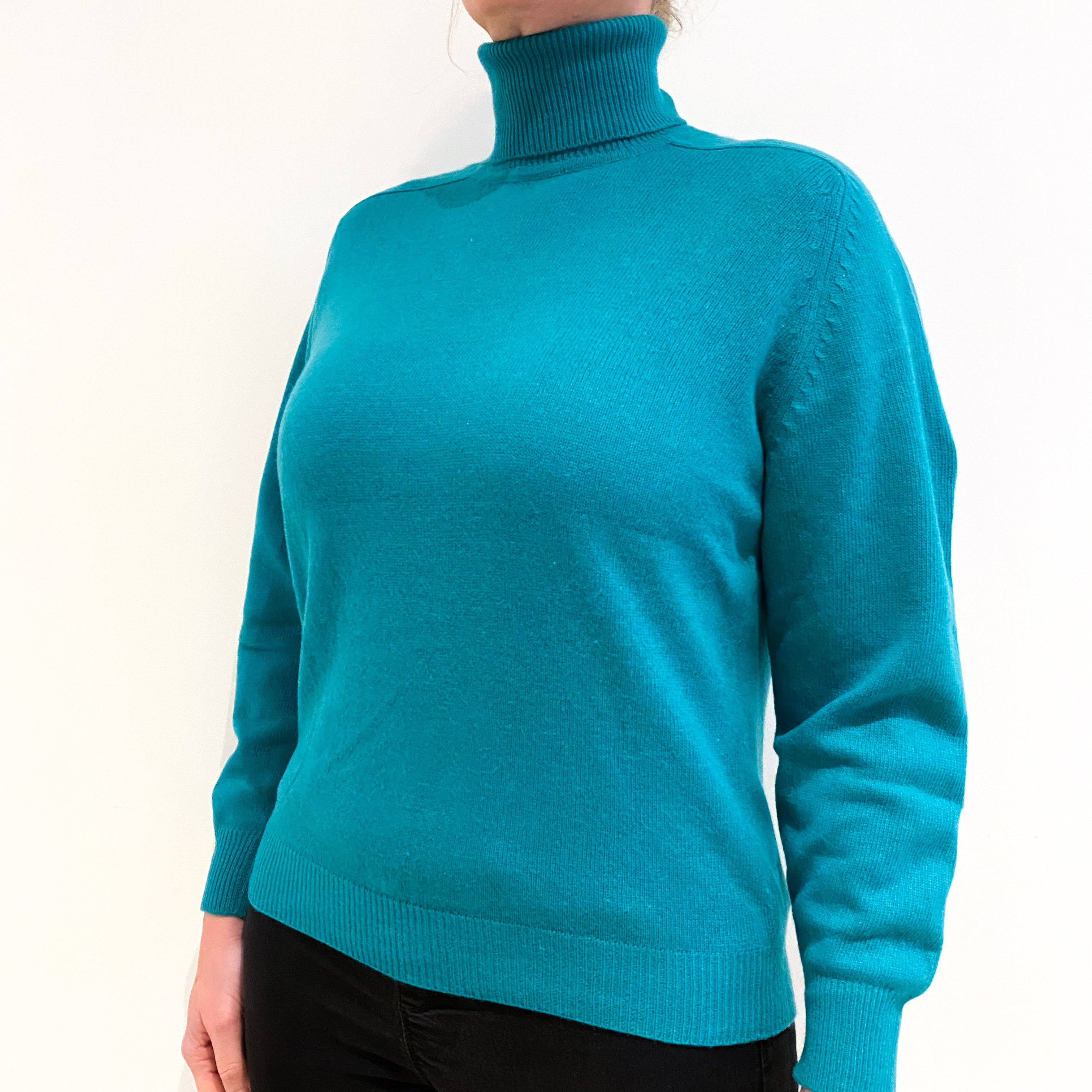 Vintage Emerald Green Cashmere Polo Neck Jumper Large