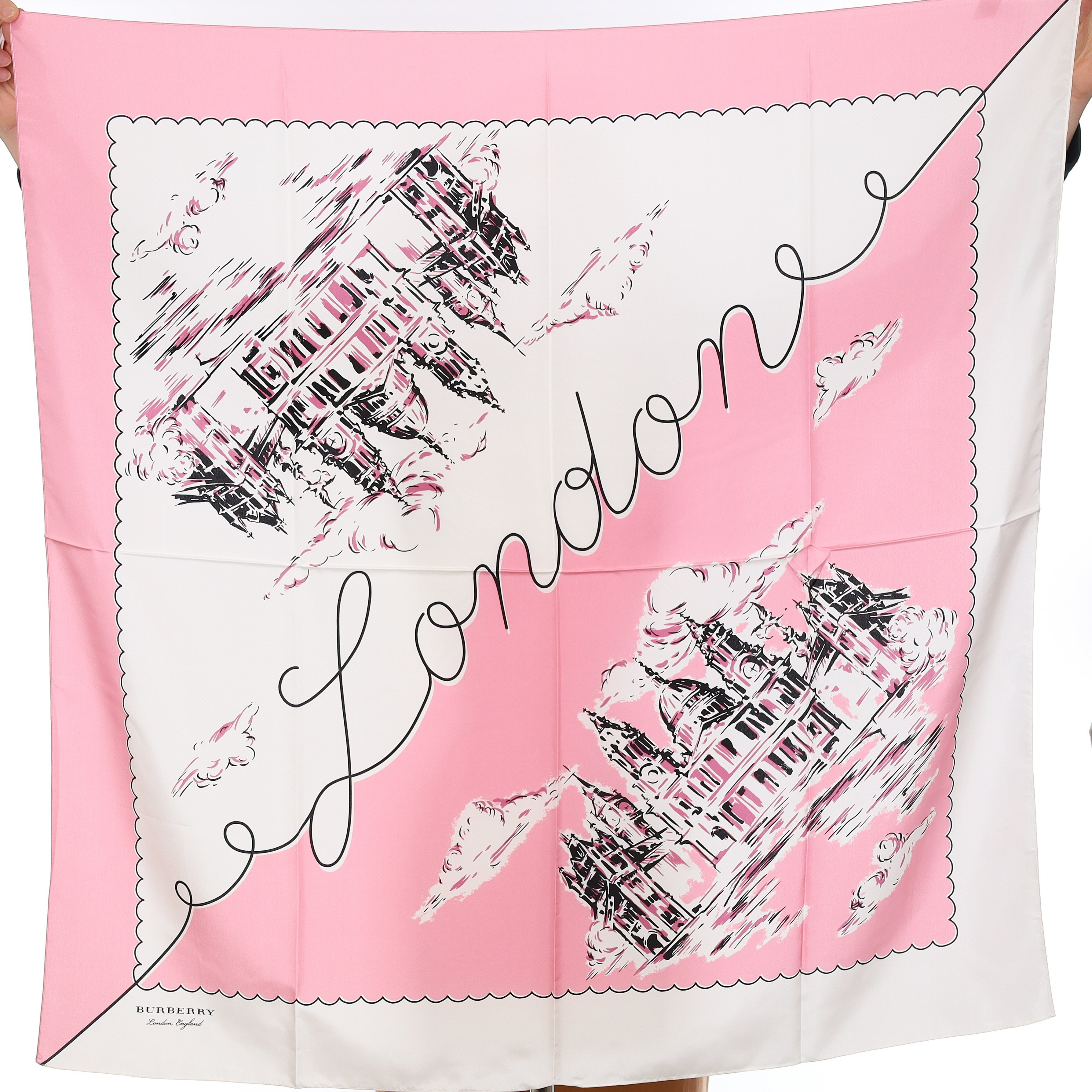 Brand New Burberry Pink London St. Pauls Cathedral Silk Scarf