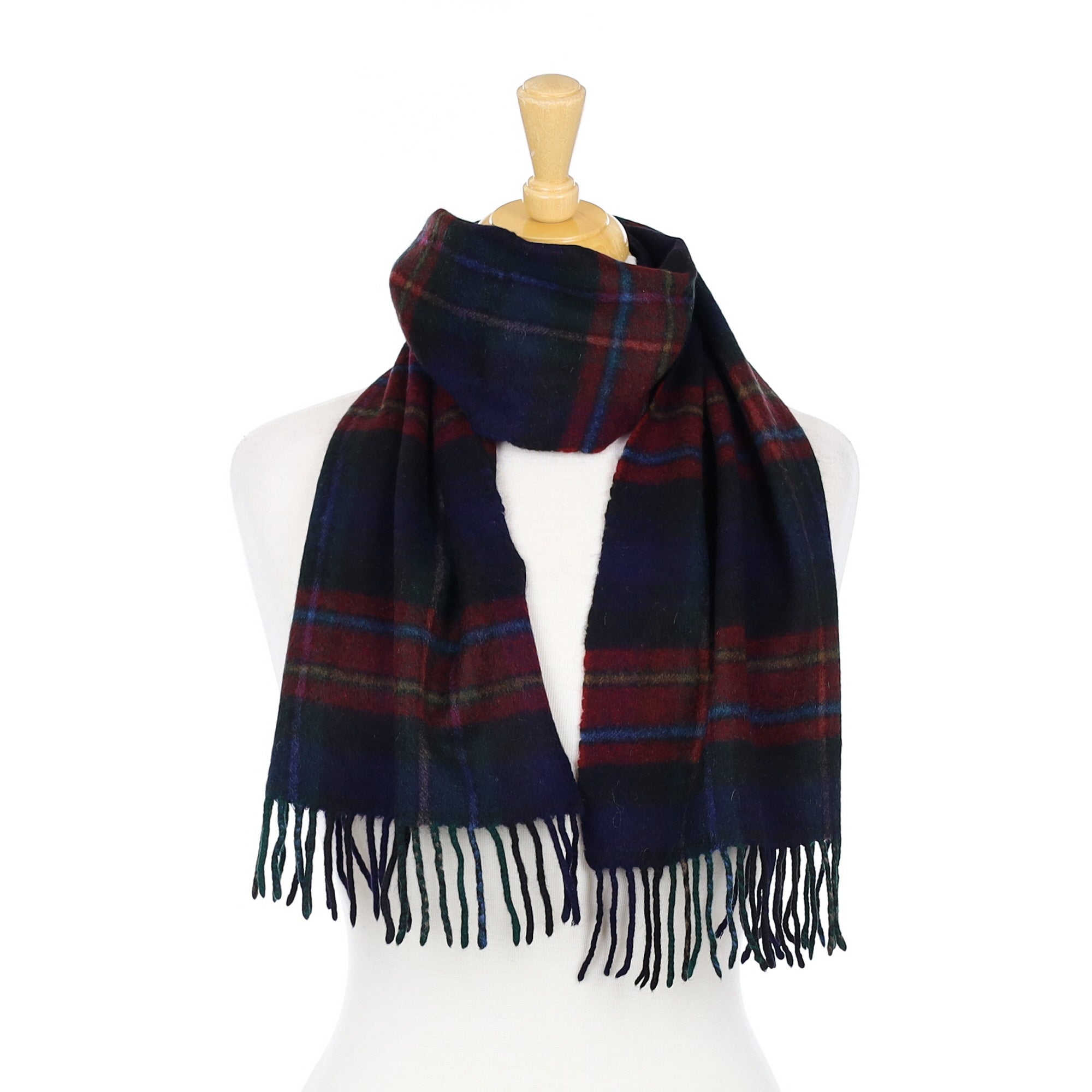 Scottish Navy & Burgandy Check Cashmere Woven Scarf
