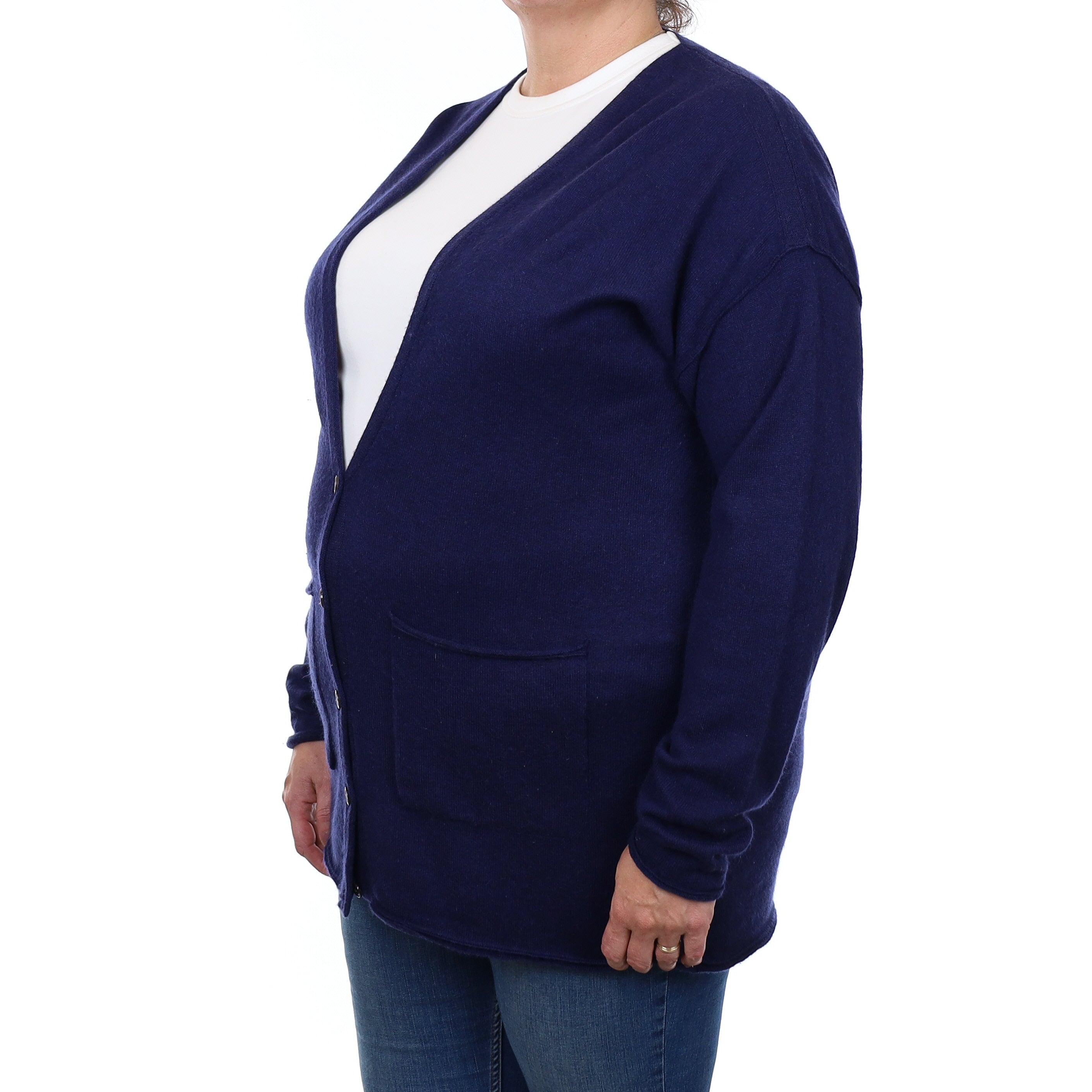 Navy Cashmere Longline V Neck Cardigan with Pockets Extra Large