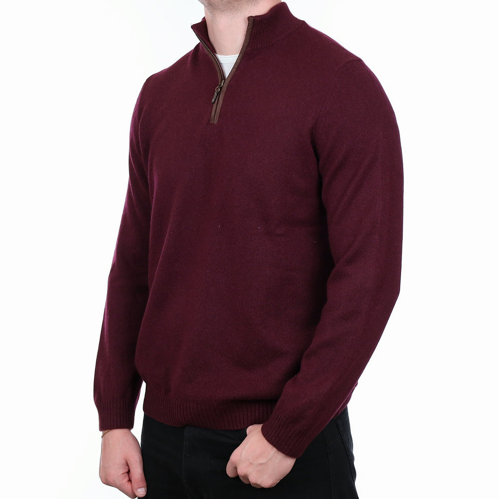 Men’s Mulberry Purple Heavy Knit Cashmere 1/4 Zip Jumper XL
