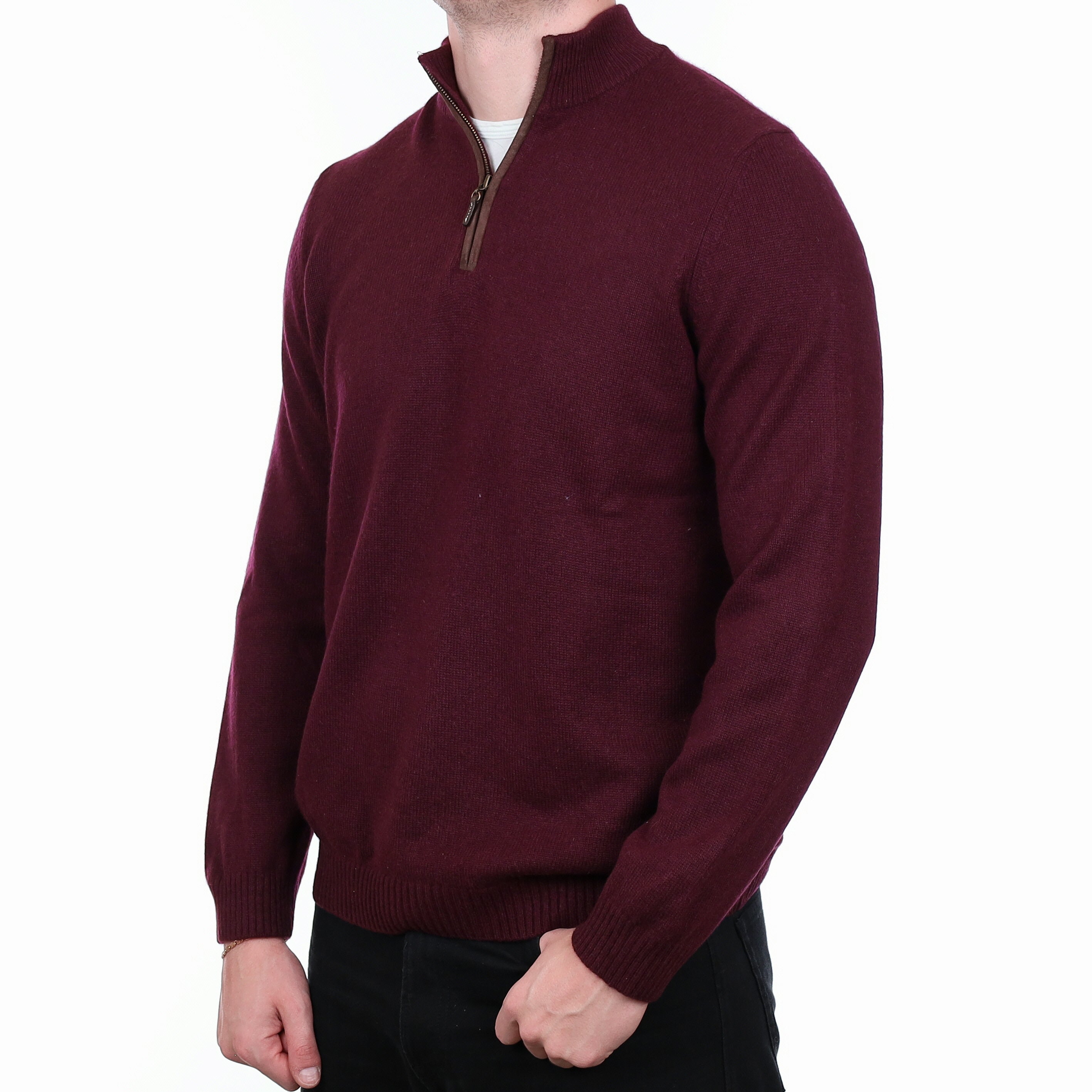 Men’s Mulberry Purple Heavy Knit Cashmere 1/4 Zip Jumper XL
