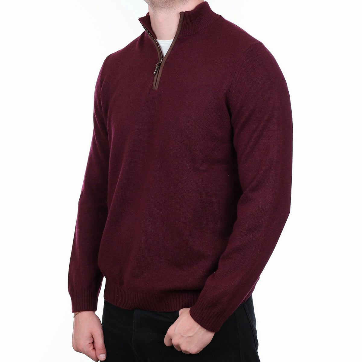Men’s Mulberry Purple Heavy Knit Cashmere 1/4 Zip Jumper XL