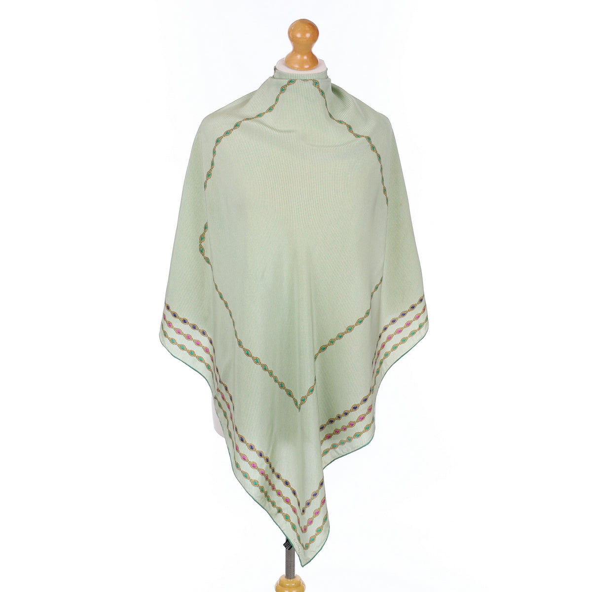 Chanel Green Jewel Design Vintage Silk Scarf