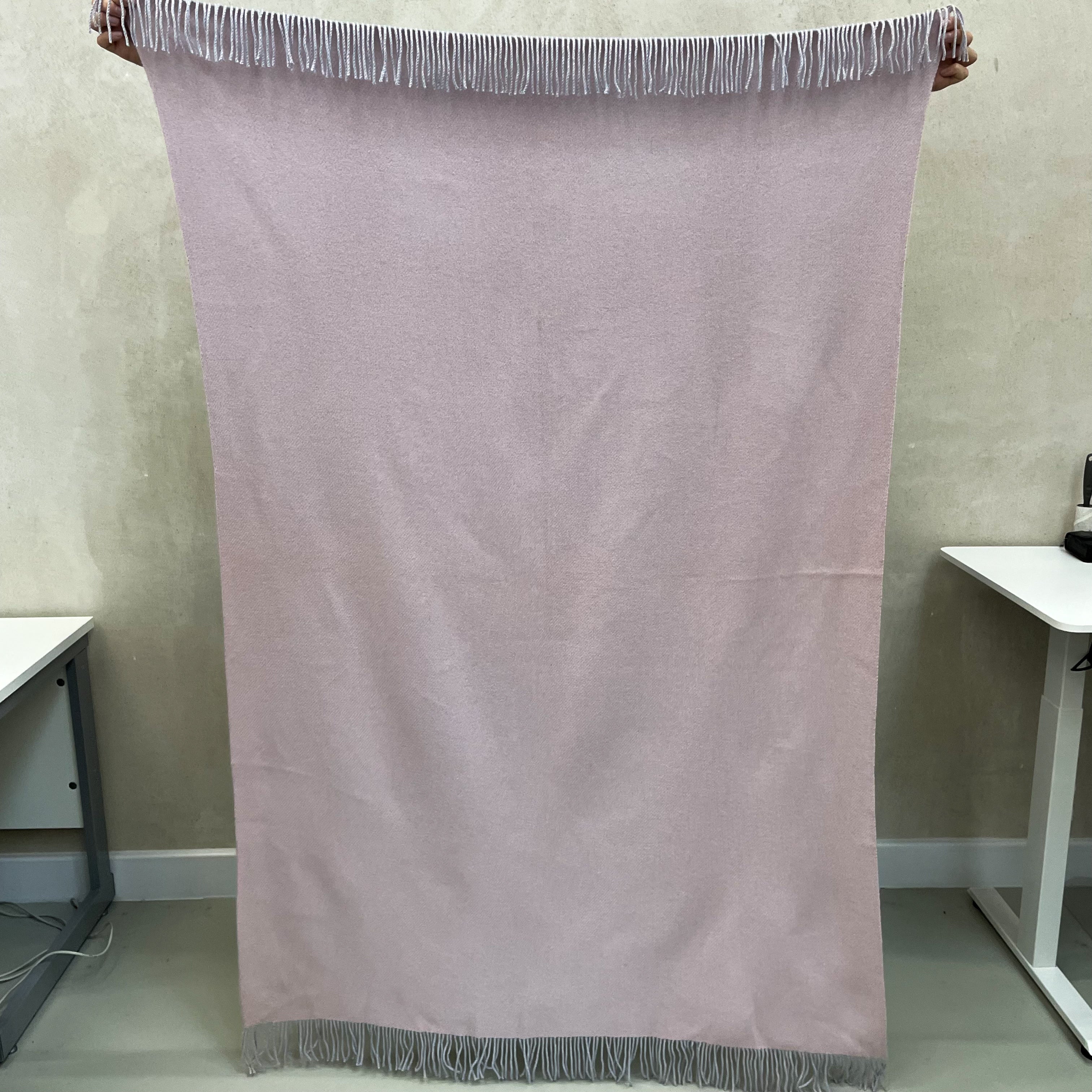 Sky Blue and Shell Pink Cashmere Fringed Woven Blanket