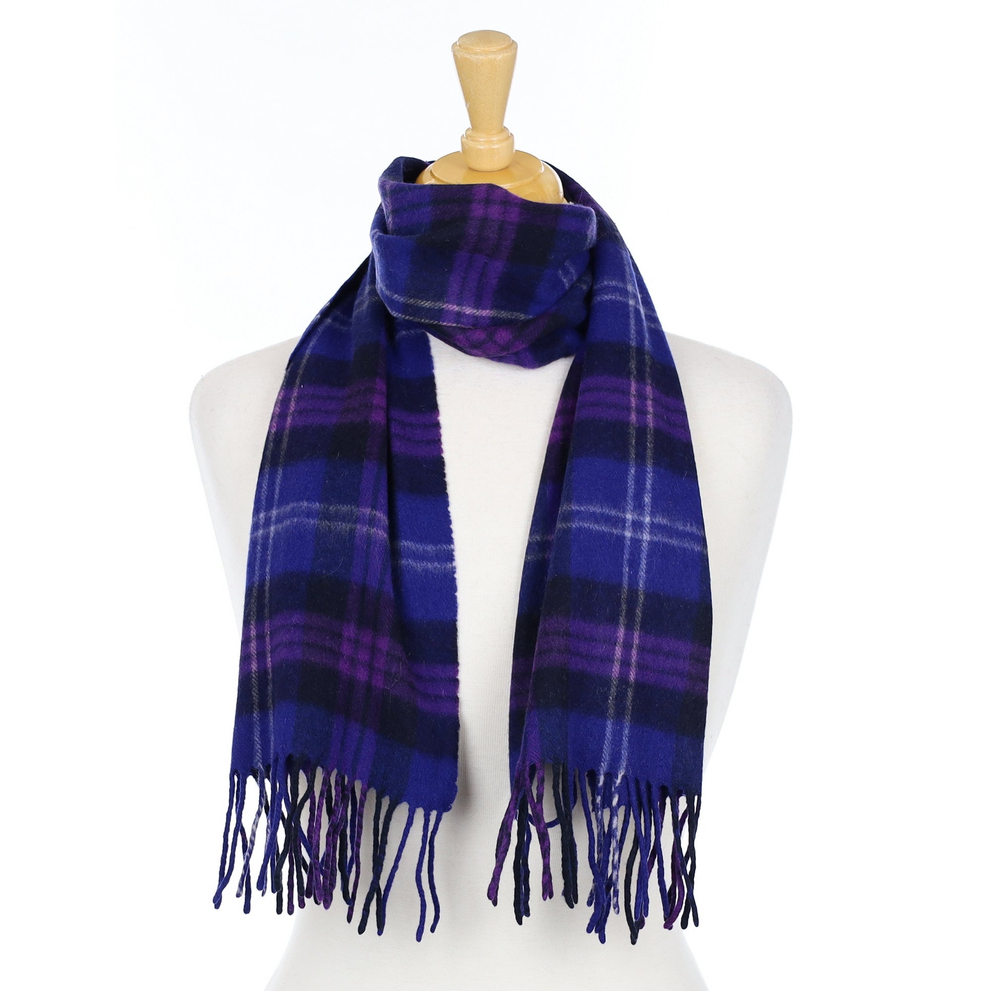 Indigo and Purple Check Woven Cashmere Scarf
