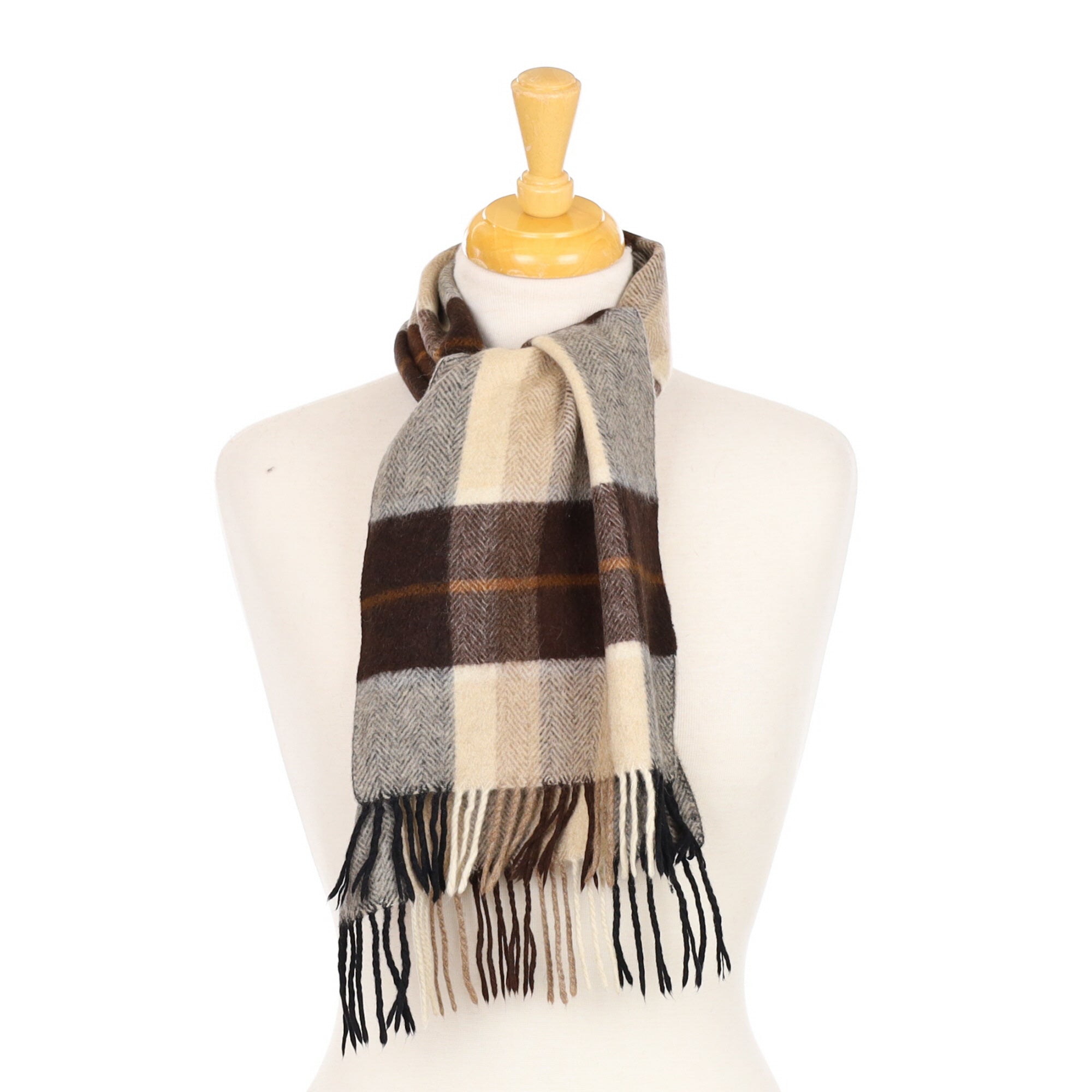 Brown Tartan Cashmere Woven Scarf