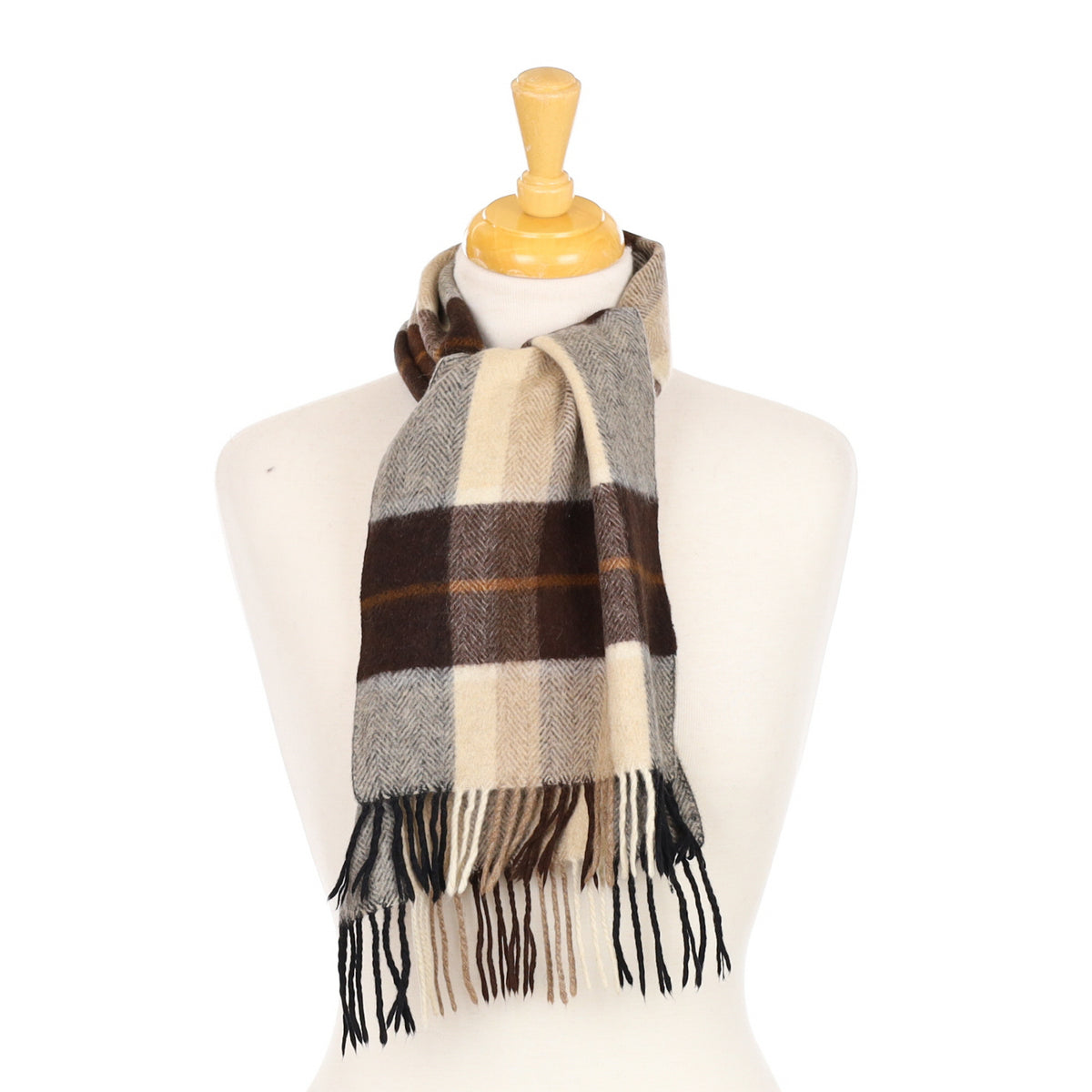 Brown Tartan Cashmere Woven Scarf