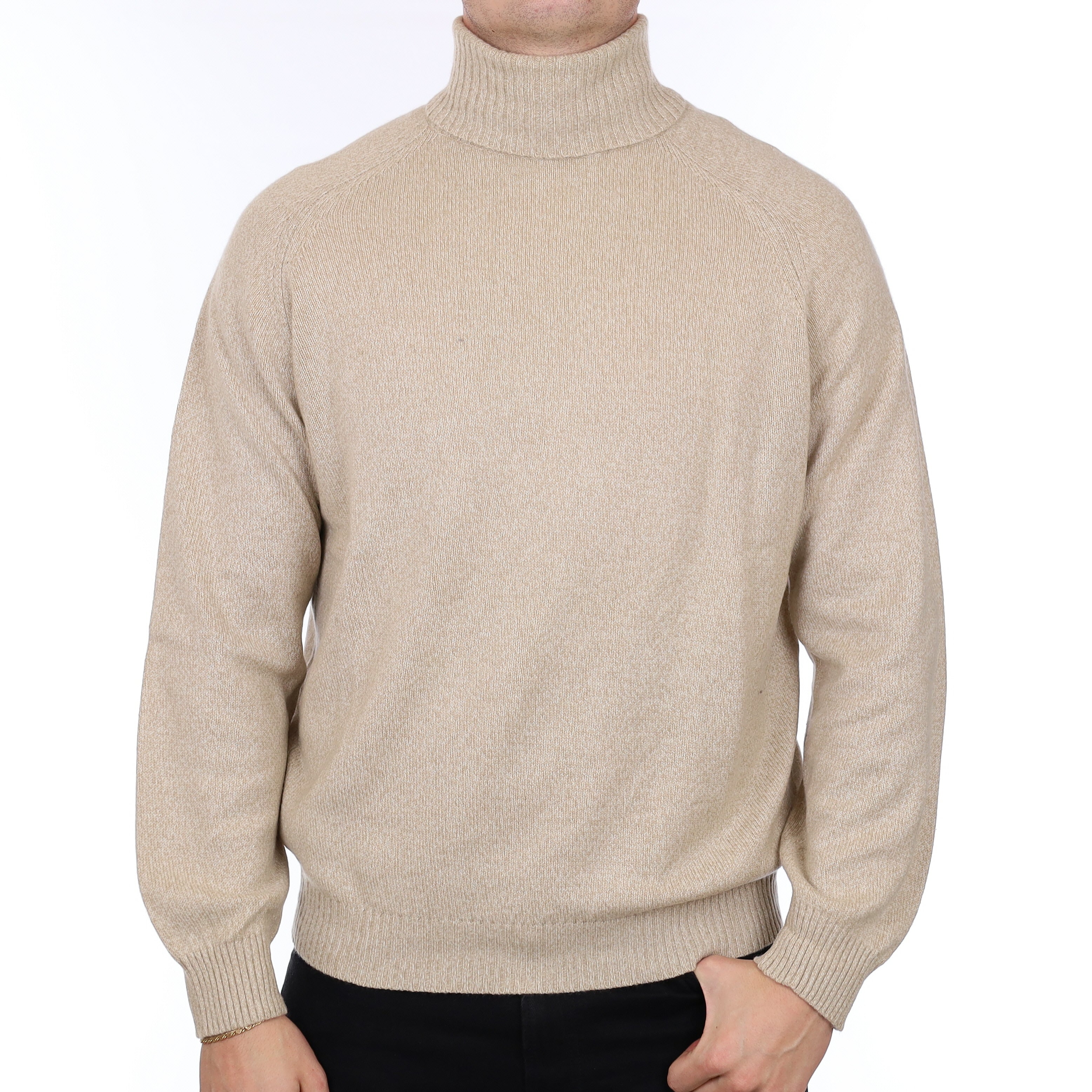 Men’s Italian Ermenegildo Zegna Beige Marl Polo Neck Jumper XL