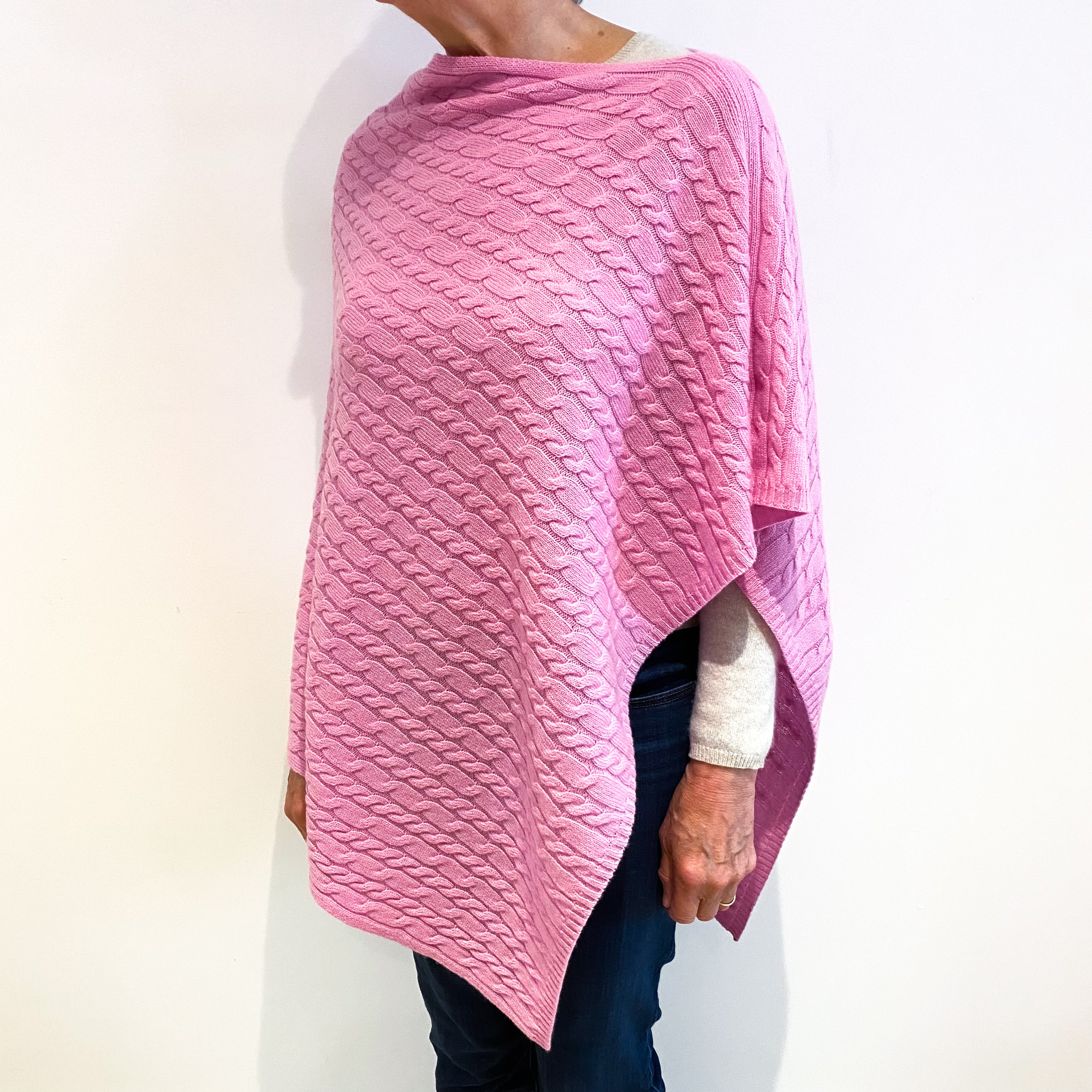Brand New Scottish Candy Pink Cashmere Cable Poncho One Size