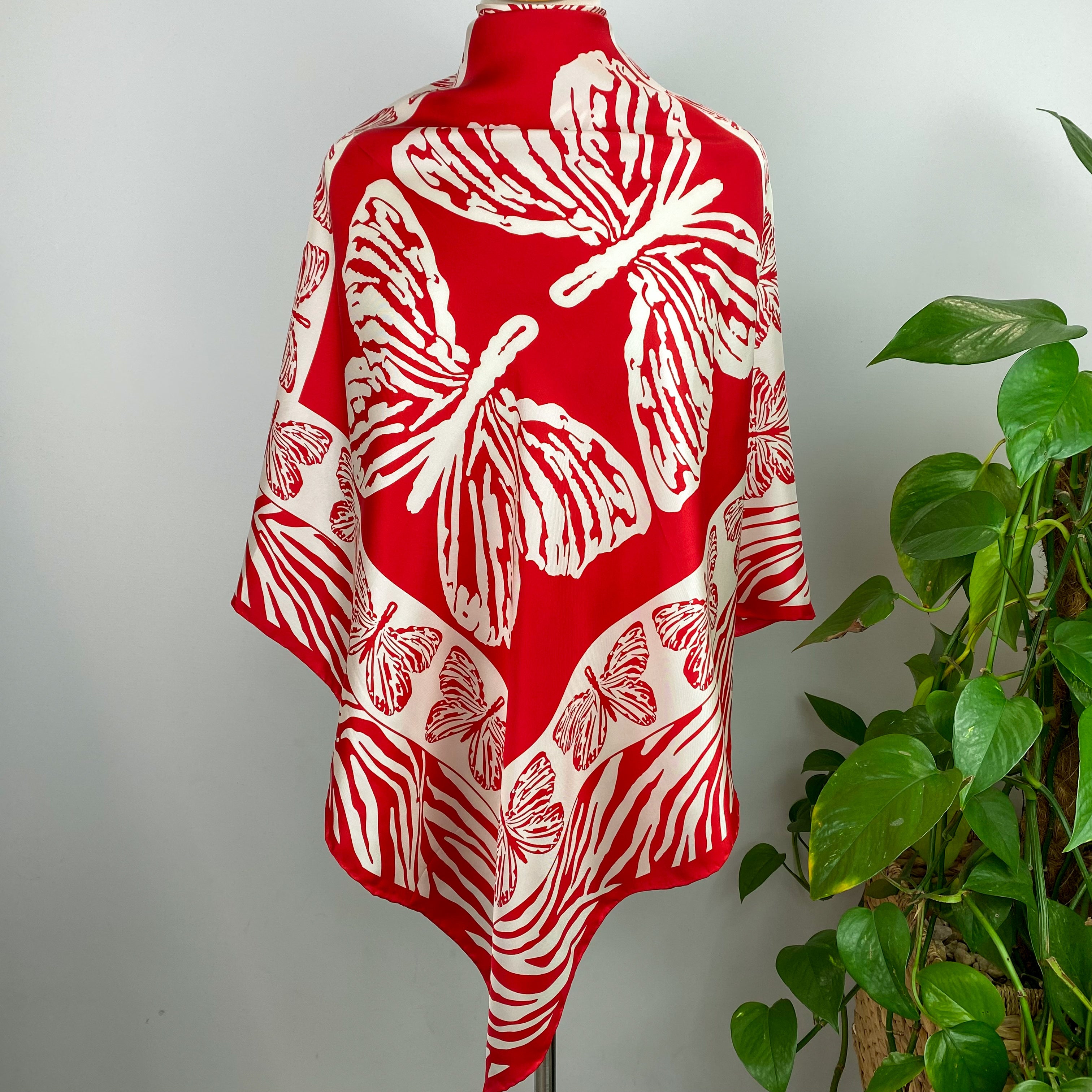 Immaculate Jammers & Leufgen Red Butterfly Silk Scarf